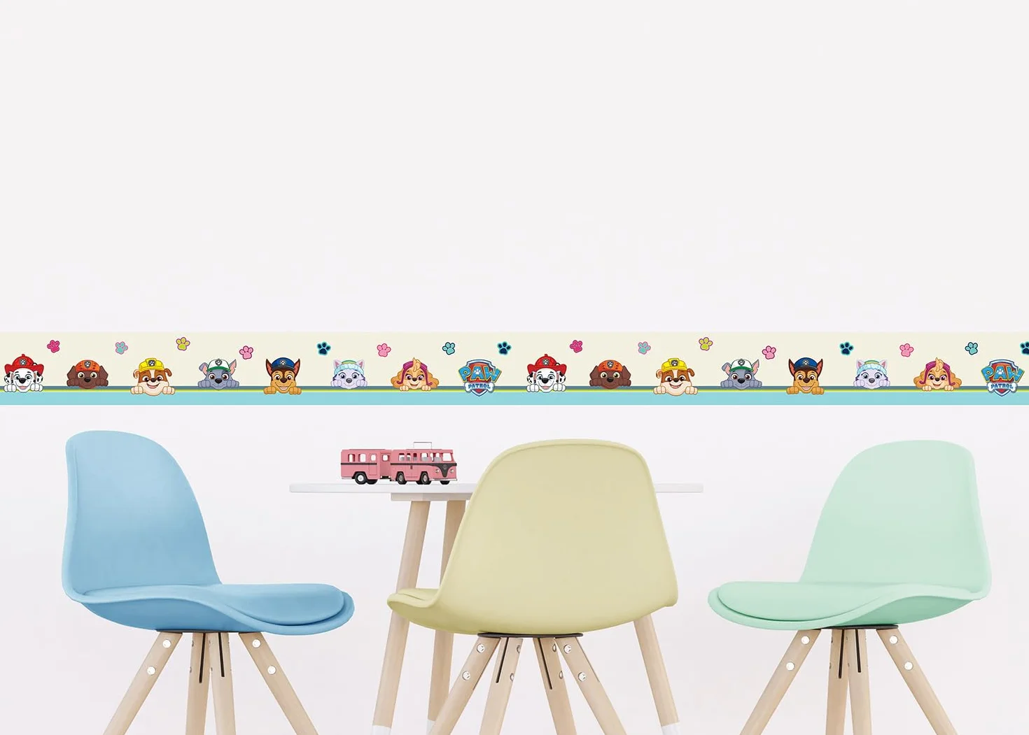 AG Design AWBD 8008 - Cenefa autoadhesiva de la Patrulla Canina con texto en alemán "Sei Glücklich", decoración de pared para niños y niñas, multicolor, ancho 500 cm x alto 14 cm