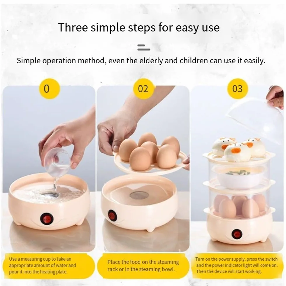 Caldera eléctrica compacta y vaporera de huevos con apagado automático y seguridad antiebullición, escalfador de huevos multicapa para desayuno rápido, 3 capas (verde-2)