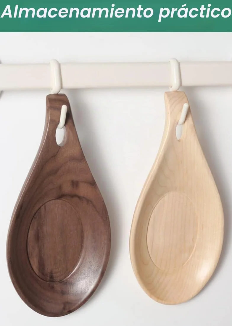 Reposa cucharas cocina, Soporte Utensilios de Cocina de Madera, Soporte para Cuchara Resistente al Calor,soporte perfecto para espátulas, cucharas, pinzas y más (nuez-1Pcs, nuez-1Pcs)
