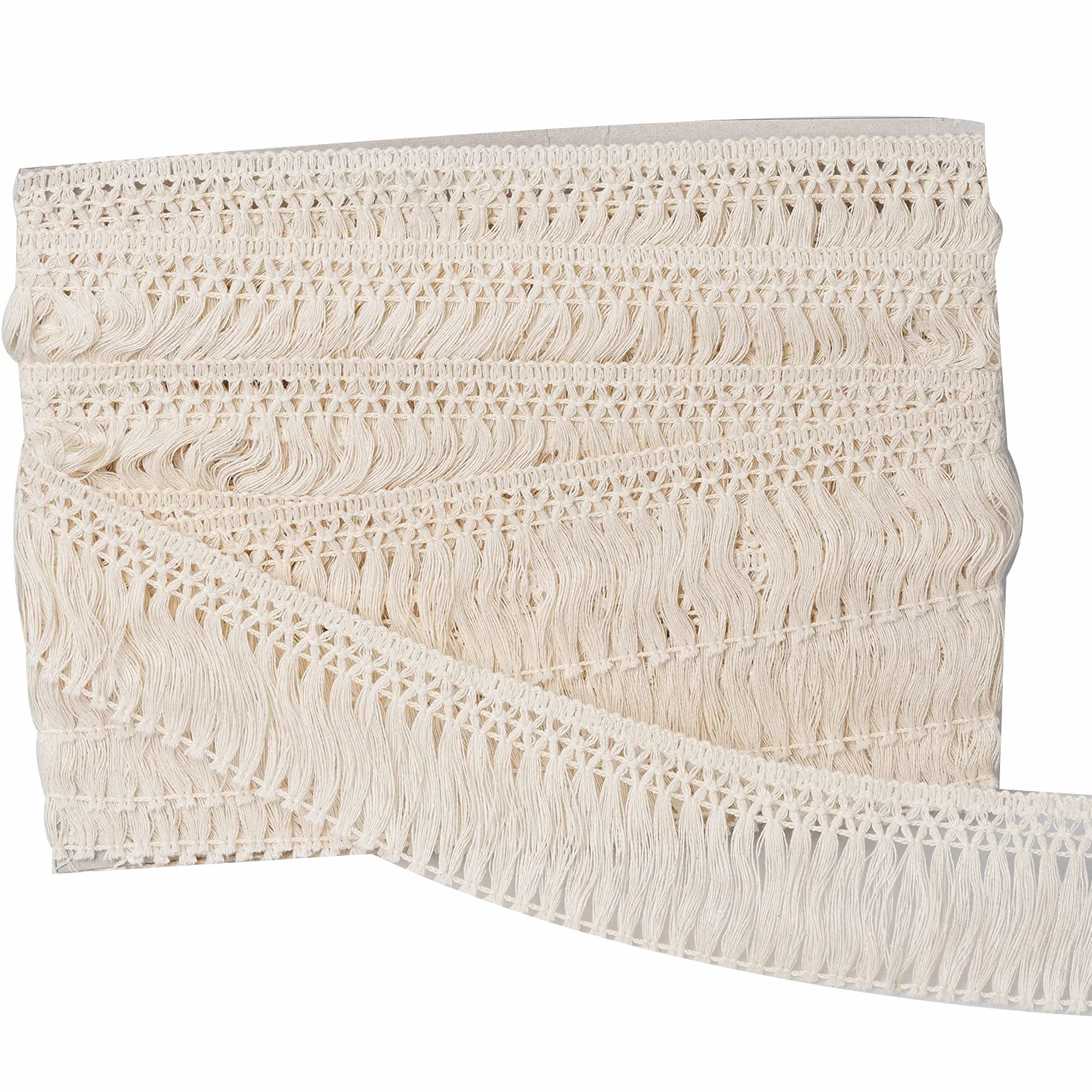 Borla de algodón de 10 yardas x 6 cm de ancho, ribete de flecos de fibra de encaje para accesorios de ropa, manualidades, costura, lámpara, decoración, vestido de novia