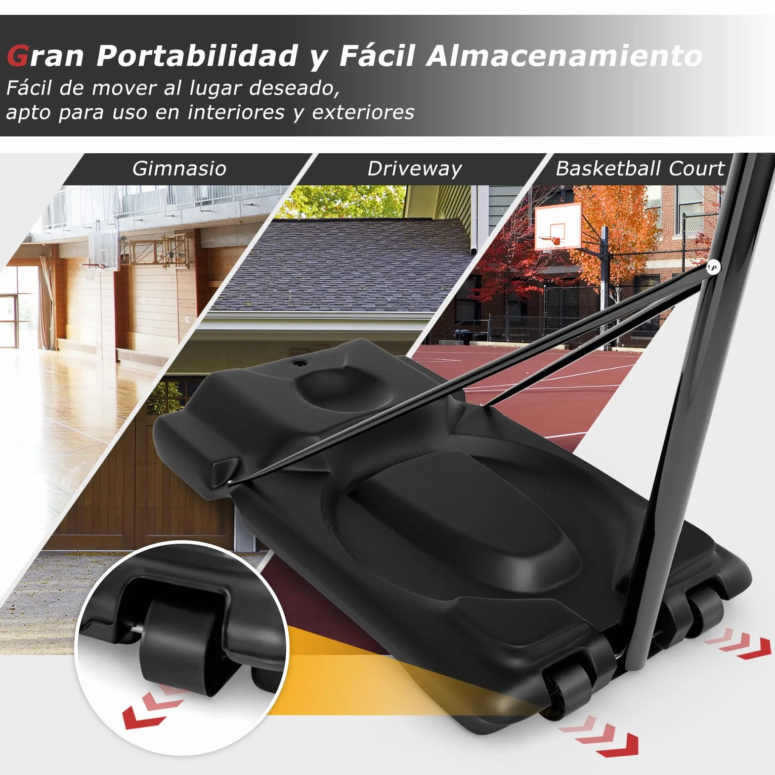 GOPLUS Canasta de Baloncesto Portátil Altura Ajustable 260-305 cm Soporte Base Rellenable