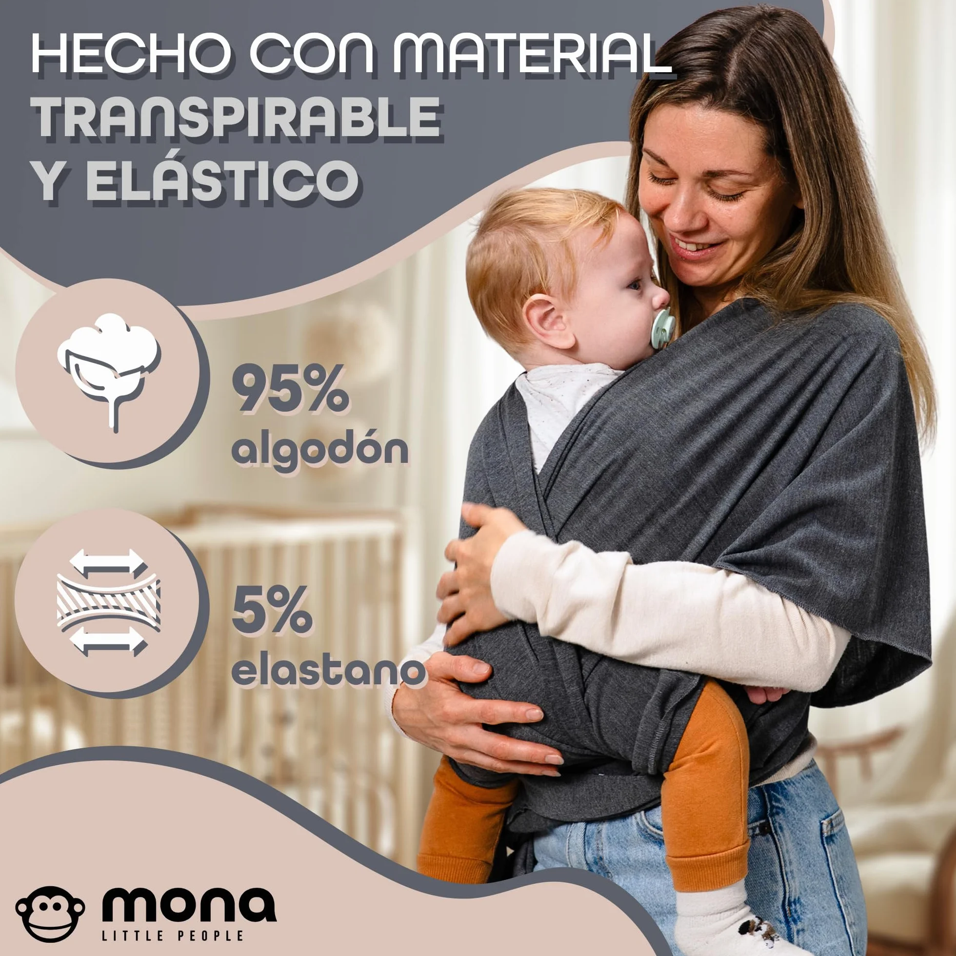 Fular Portabebés Ergonómico Transpirable Algodón Suave para Recién Nacidos hasta 15 kg Unisex con Bolsa y Babero