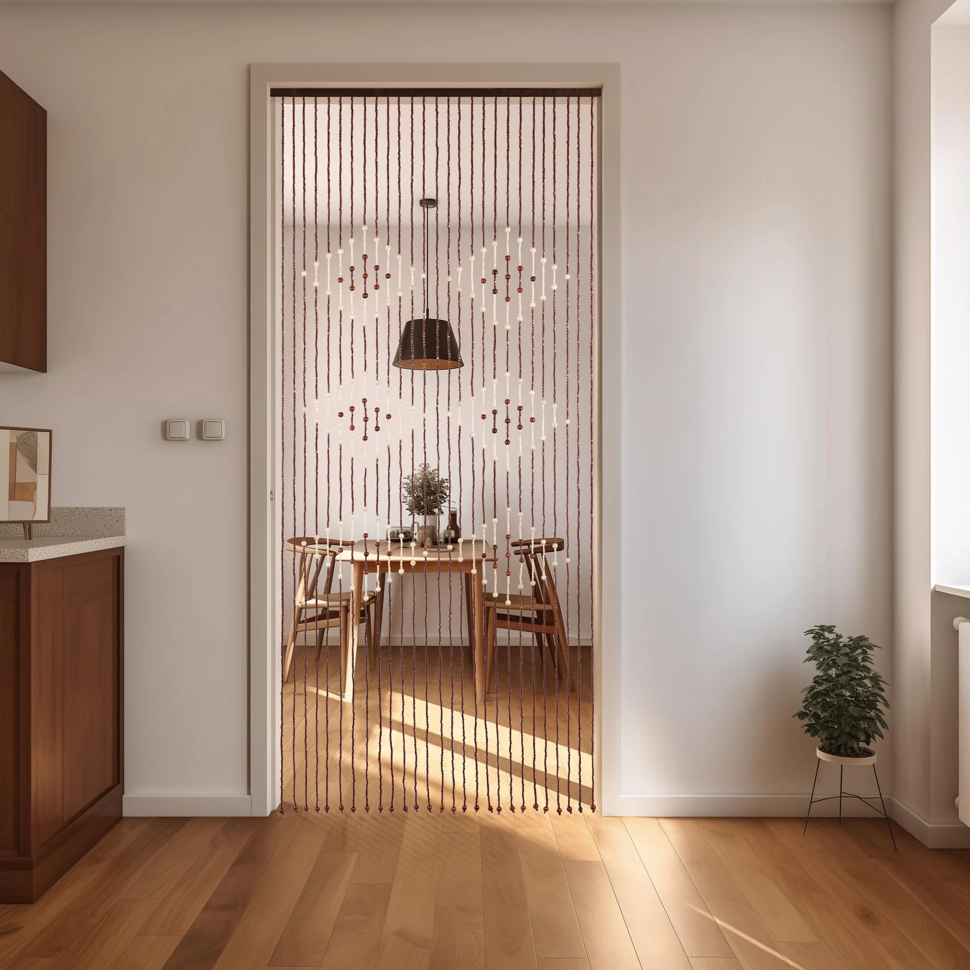 Navaris Cortina de Cuentas - Cortinas de Tiras para Puertas 90 x 200 cm - Cortina de Puerta Interior de bambú - Fácil instalación sin Agujeros
