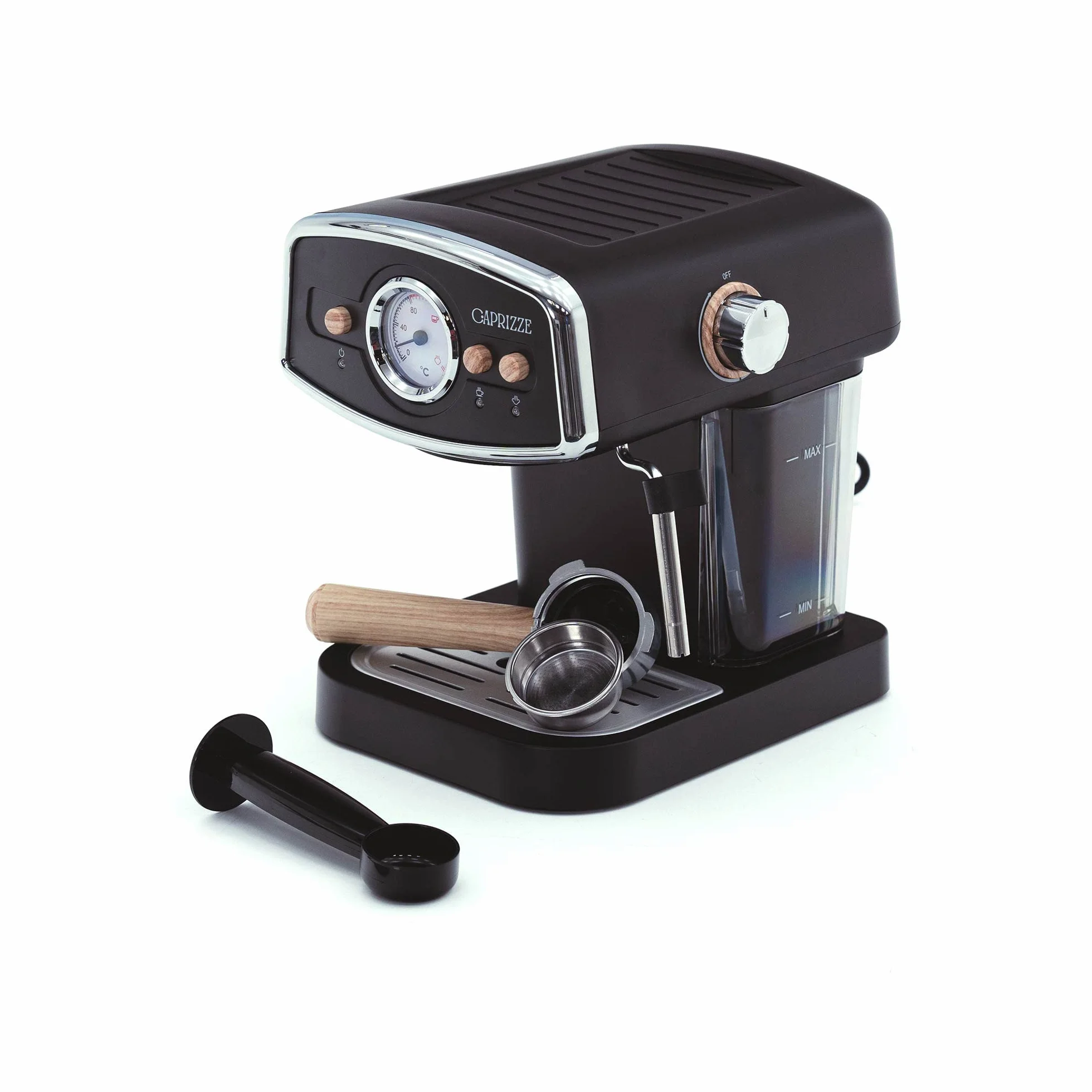 Kai - Cafetera espresso semiautomática de 1050 W, capacidad de 15 bares para 5 tazas de café con evaporador, color negro mate