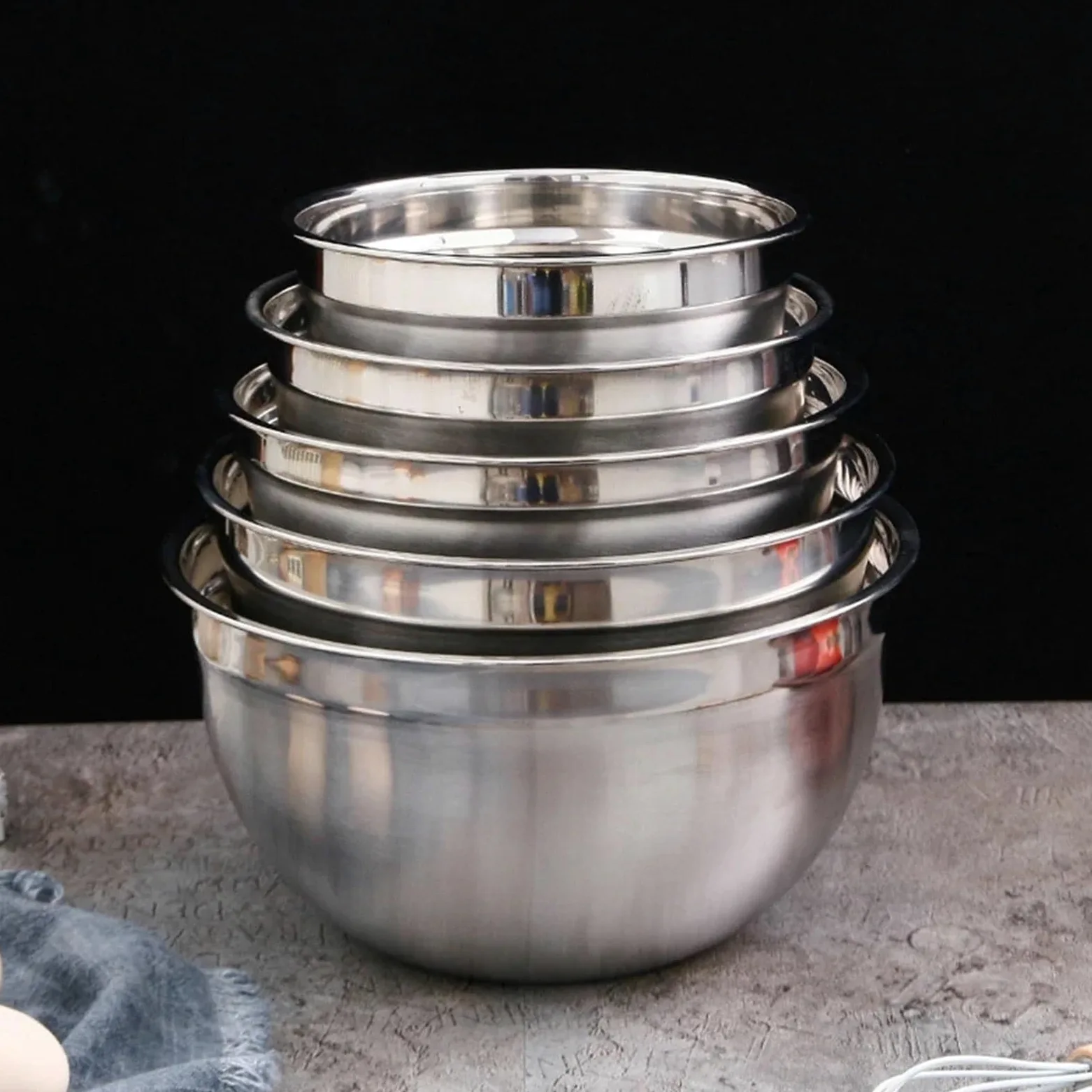 Bol De Acero Inoxidable Juego de 6 cuencos acero inoxidable for mezclar, for cocina, comedor, ensalada, for cocinar, hornear y almacenar alimentos(14-24cm)