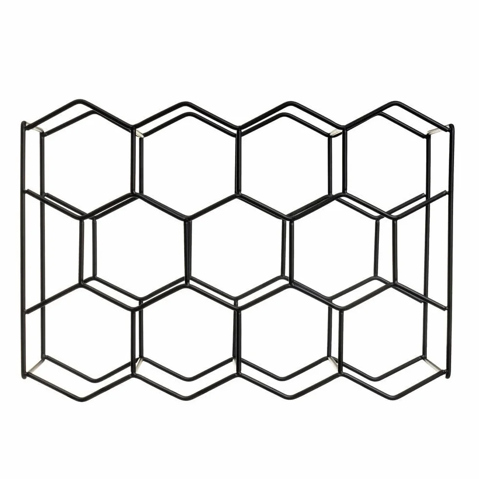Botellero de vino para 14 botellas metal negro 43x30 cm hexagonal panal