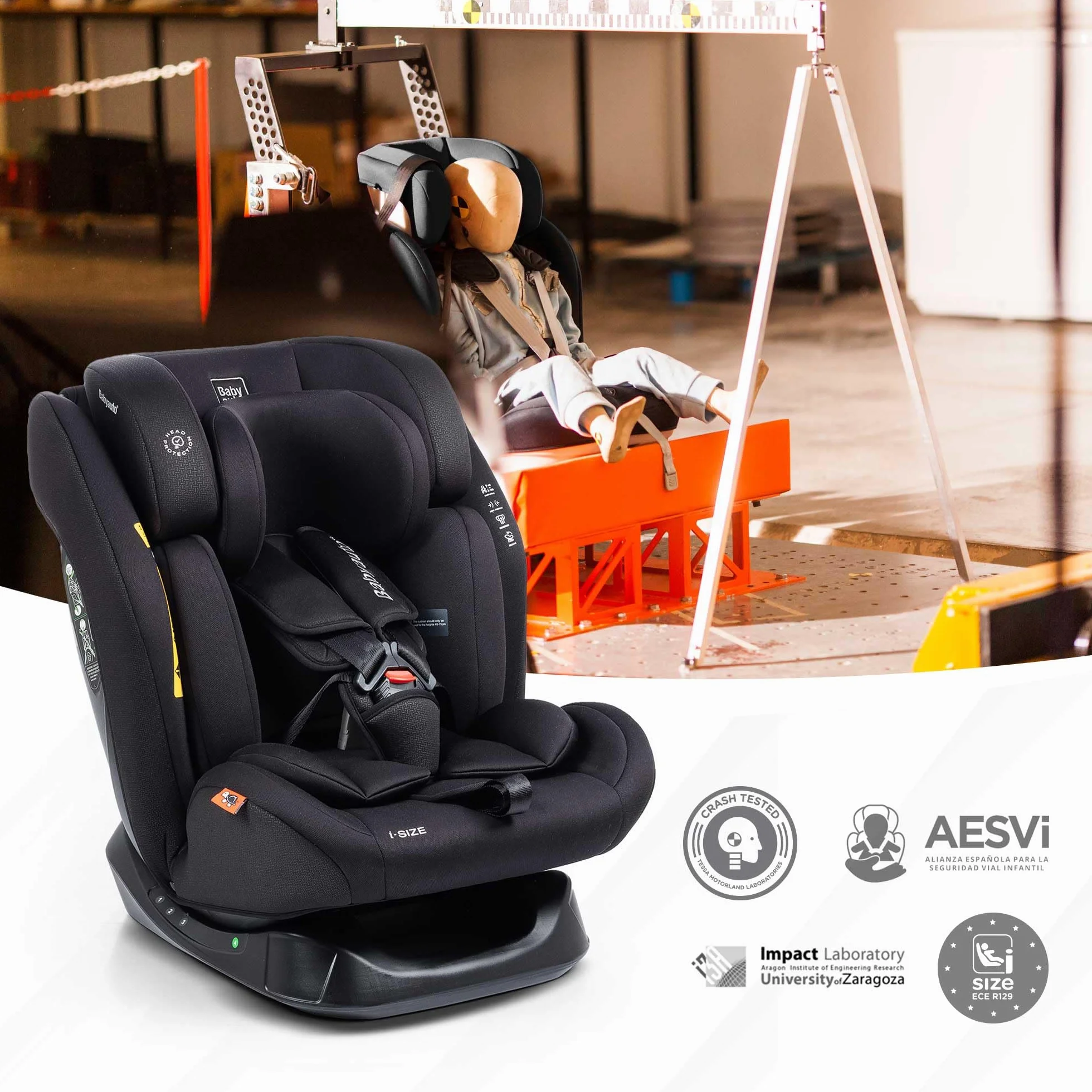 BABYAUTO - Silla de coche sin isofix LOLO 40-150cm – Edad: desde el nacimiento hasta los 12 años –I-size – Acontramarcha hasta los 105 cm, 4 años aprox - Sin Isofix (BLACK EMBOSSED)