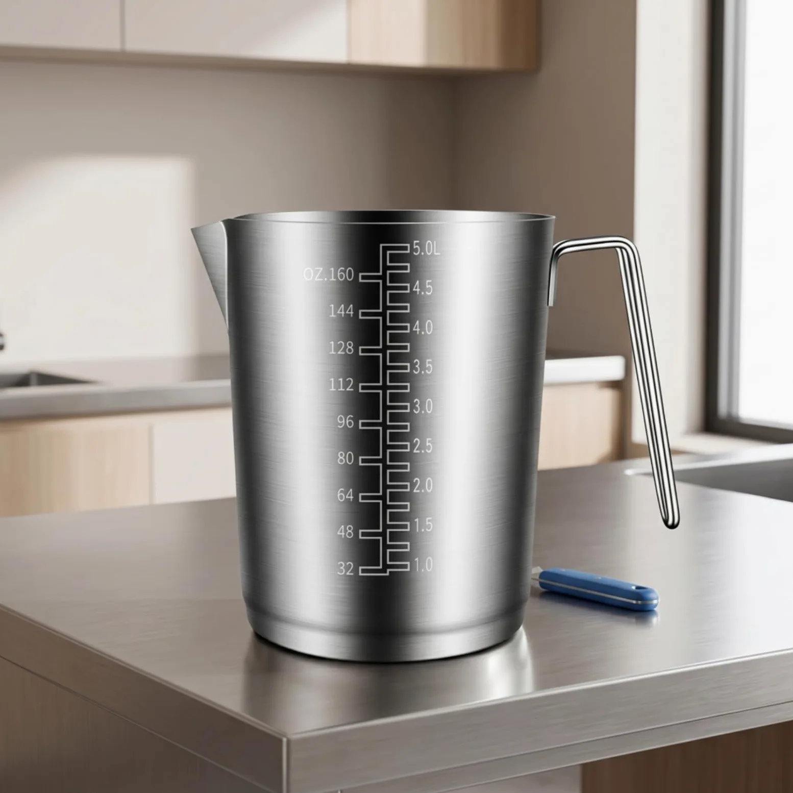 MagiDeal Jarra Medidora de Cocina Vaso Medidor Taza Medidora Jarra con Graduaciones de Fácil Lectura Acero Inoxidable Resistente y Moldeado Adecuada para, 5L