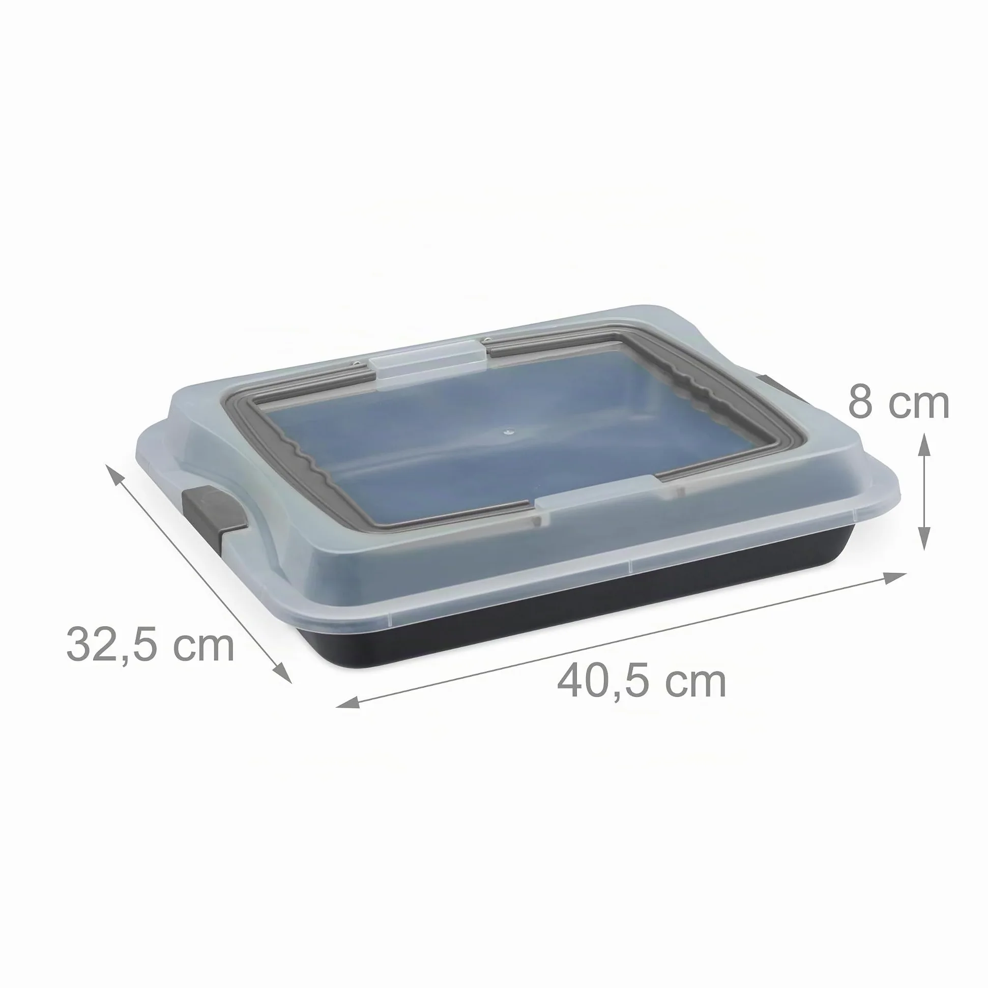 Relaxdays Bandeja de Horno con Tapa, Portatartas 3 en 1, 40,5x32,5cm, Molde Hornear, Cubierta Transporte, Gris
