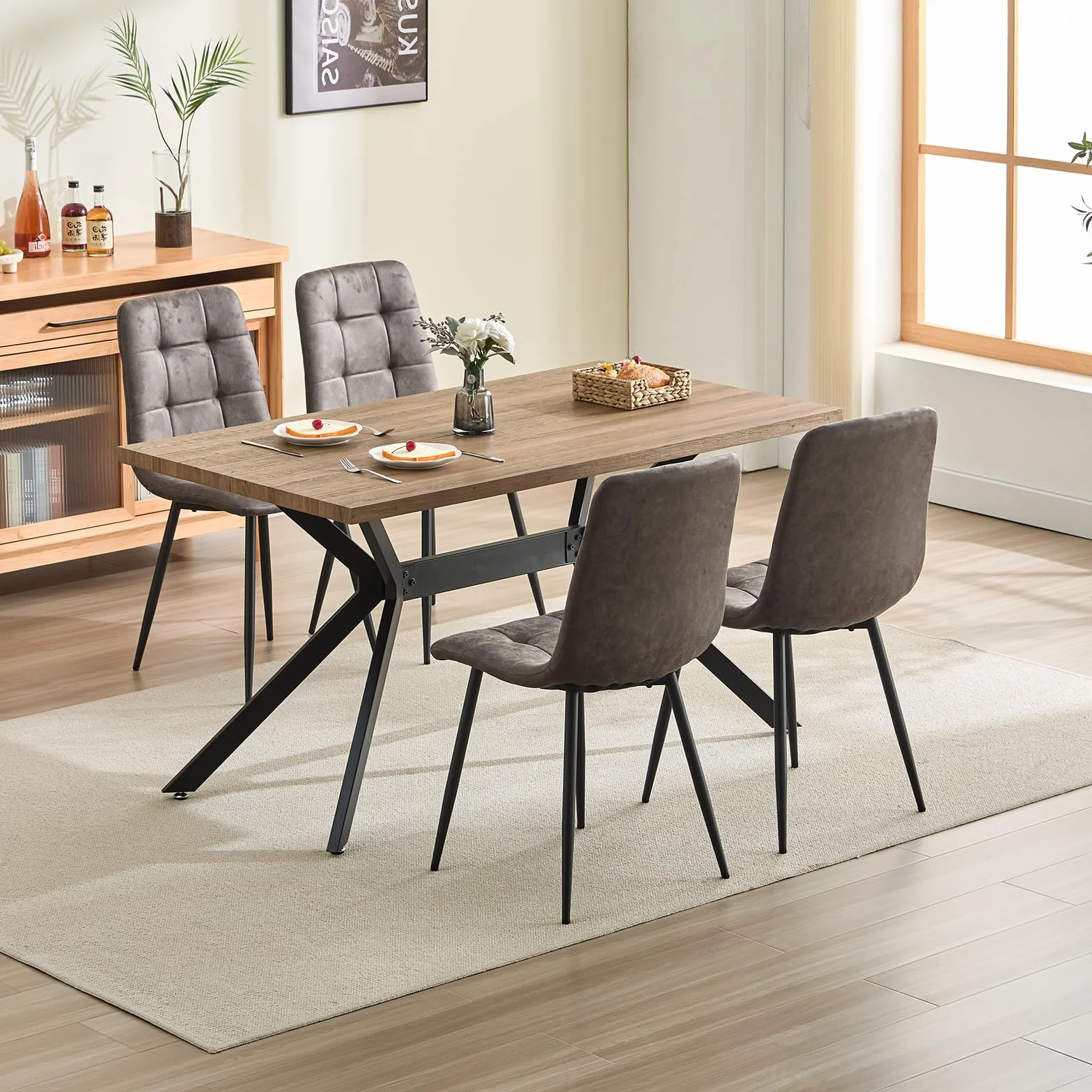 JIJIAN Pack de 6 Sillas de Comedor, Sillas de Cocina en Tejido Tecnológico, Sillas Tapizadas para Sala de Estar con Patas de Metal Negro, Adecuadas para Comedor, Sala de Espera, Marrón