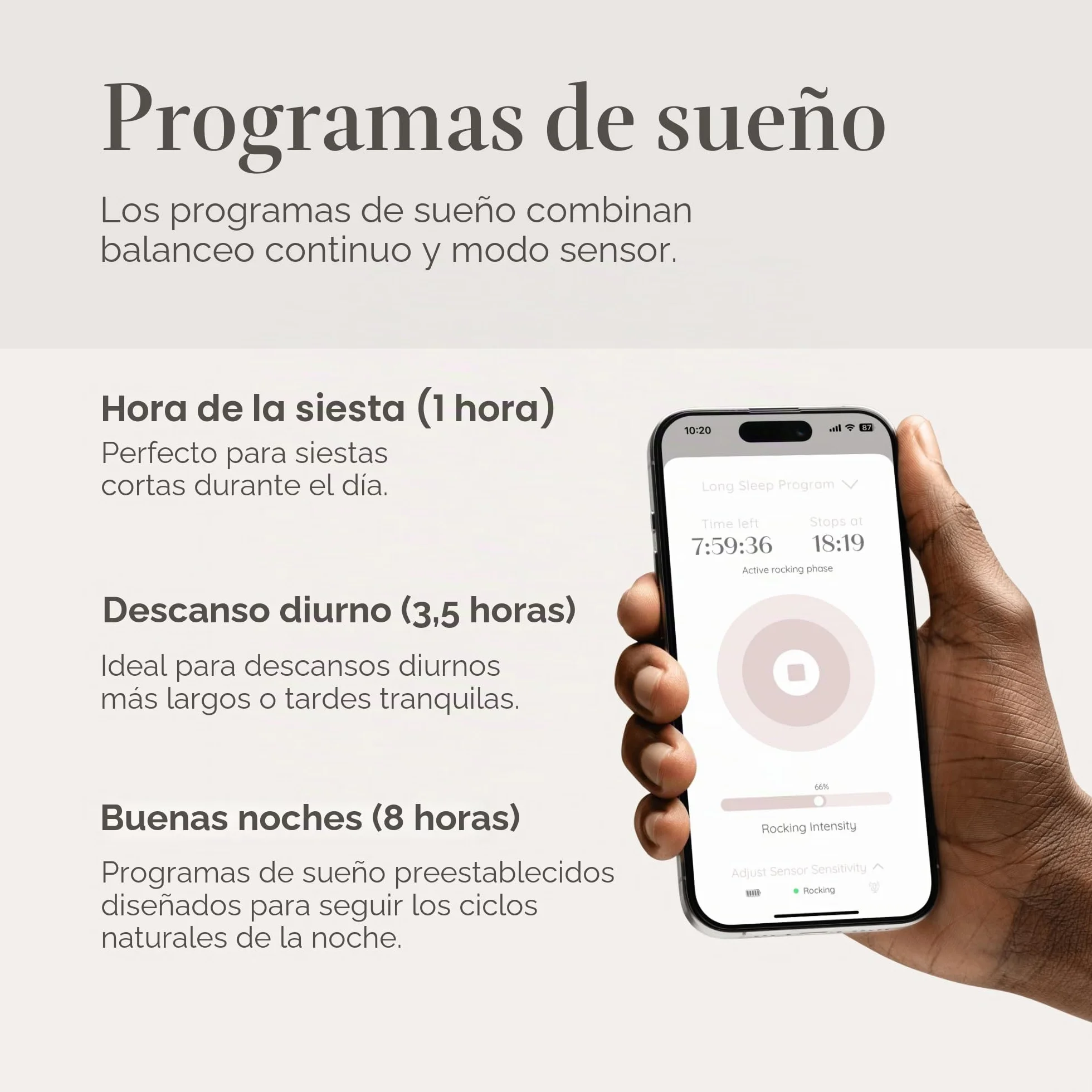Sleepytroll Baby Rocker Gen2 Mecedora Recargable Sensores Movimiento Sonido Control App Balanceo 3h Batería 12h CE FCC