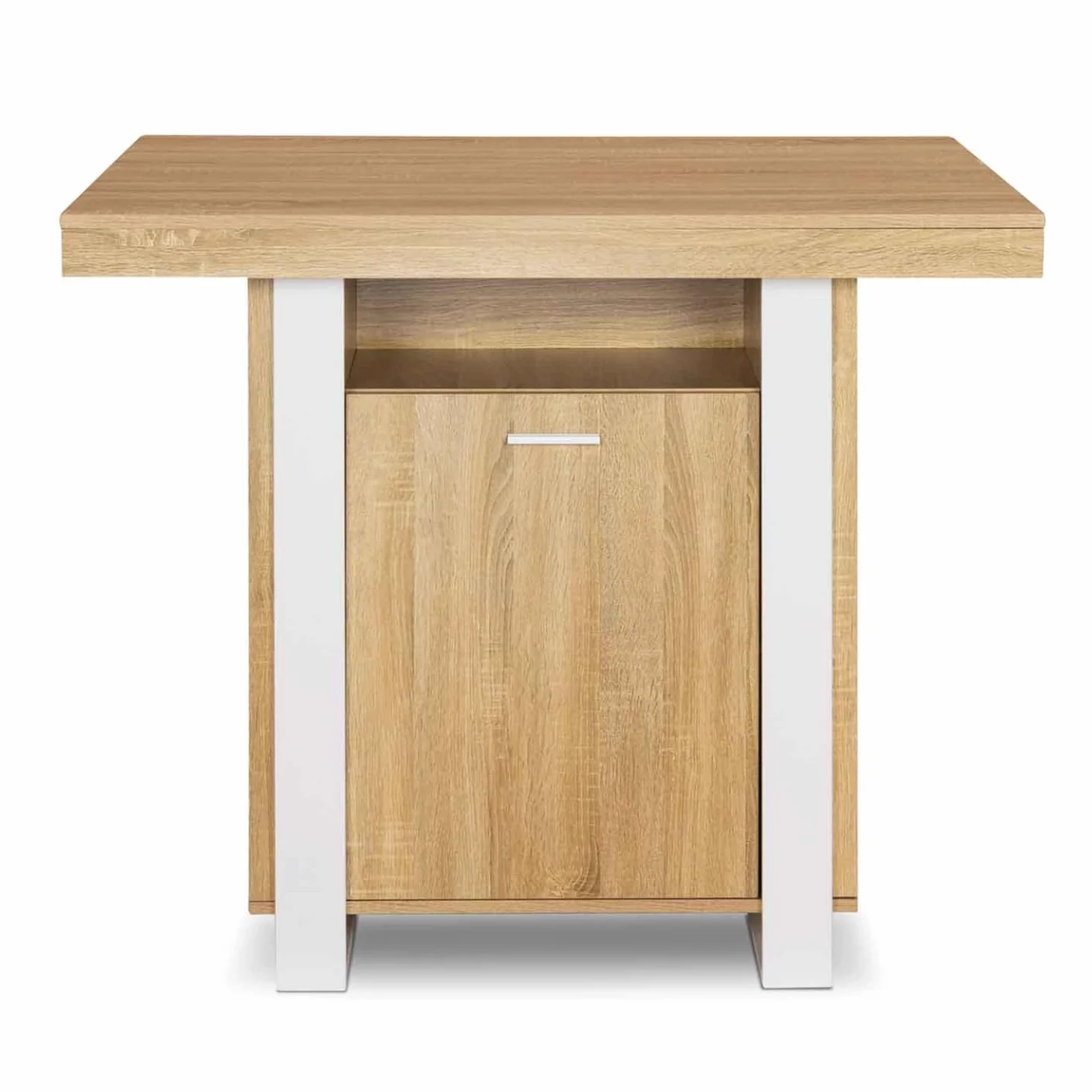IDMarket - Ilot Central Phoenix 110 cm Madera y Blanco con almacenamiento