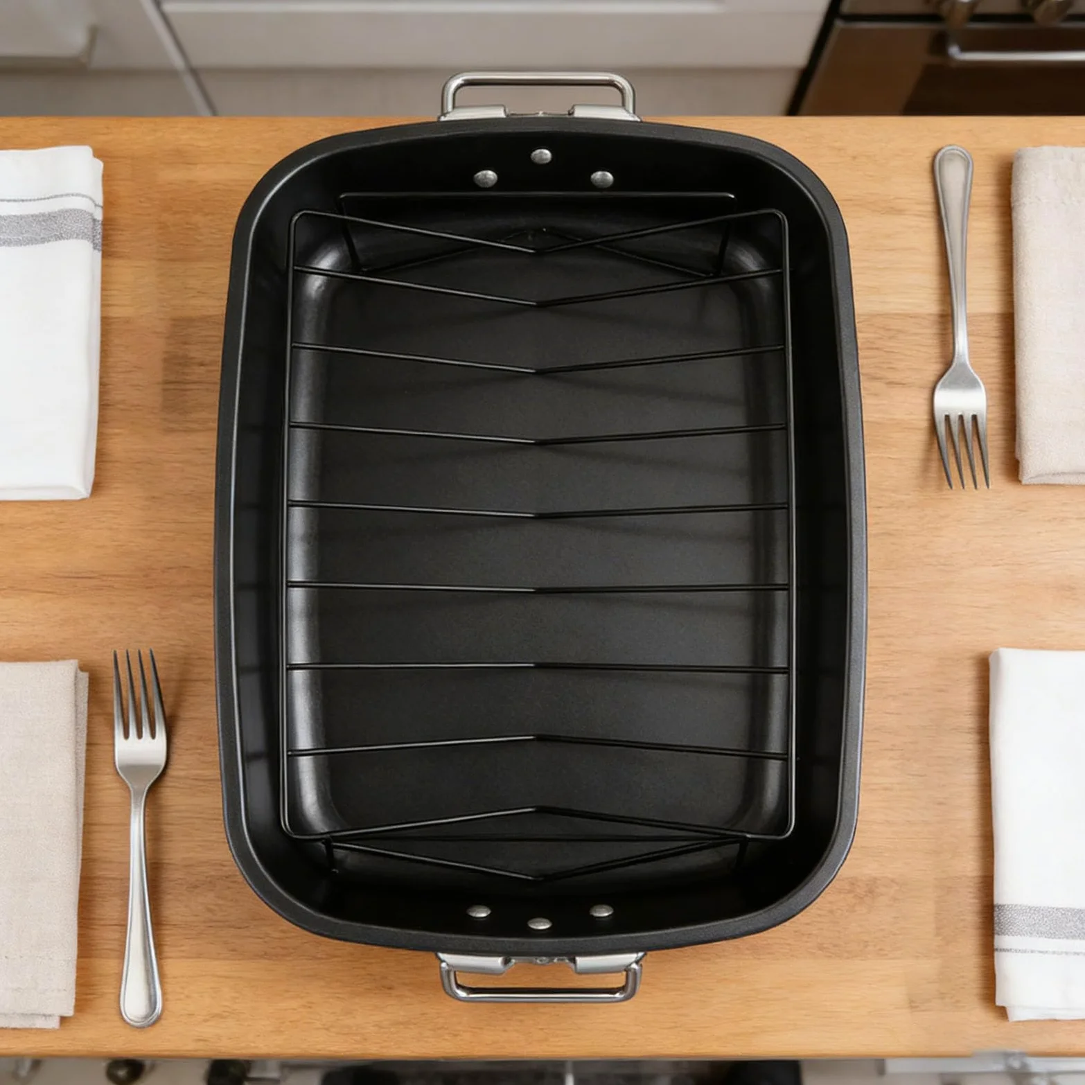 Sartén profesional de acero al carbono de 17 pulgadas con estante en forma de V, bandeja de horno de gran capacidad para horno con asas
