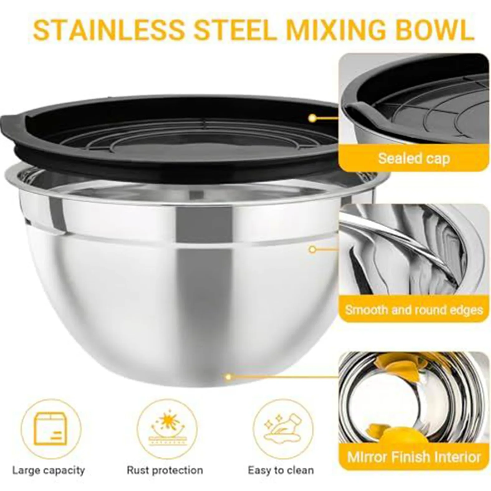 Boles de Mezcla de Acero 7 Piezas Herméticas De Acero Inoxidable Apilables | Cuencos Organizadores De Alimentos Para Salsa Cereales Snacks Huevos Condimentos Vegetales