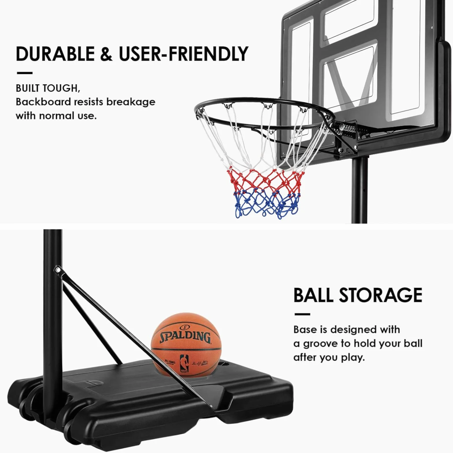 Canasta de baloncesto portátil con ruedas, altura ajustable 230-304 cm, para niños y adultos
