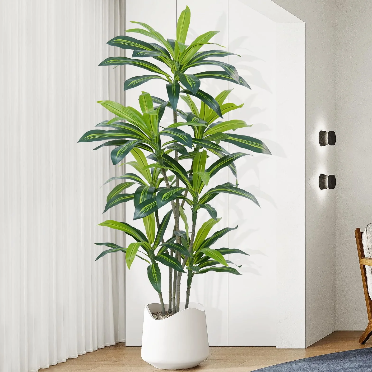 Planta Artificial Dracaena de 180 cm Planta Artificial Grande con Maceta Negra Plantas Artificiales Decorativas para Interiores Decoración Salon hogar Dormitorio Oficina Pasillo