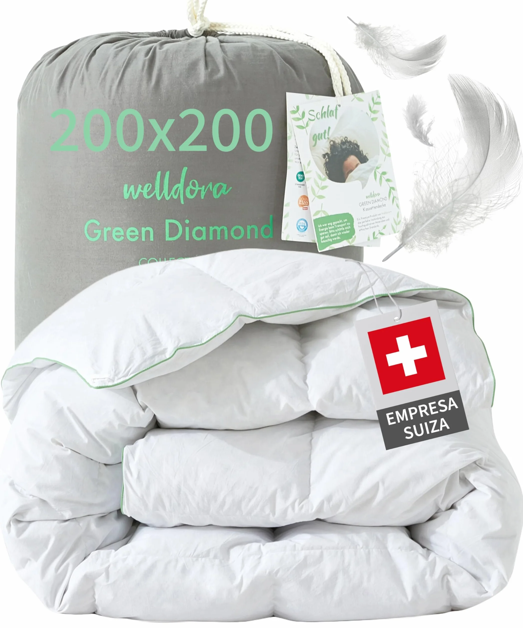 Welldora Edredón Invierno Verano de Plumas para Cama de 105 x 200 | 100% Edredón Nórdico de Plumas y Plumón Extrasuave | Médicamente Probado, Oeko-Tex, Hipoalergénico | Certificado RDS | 200 x 200 cm