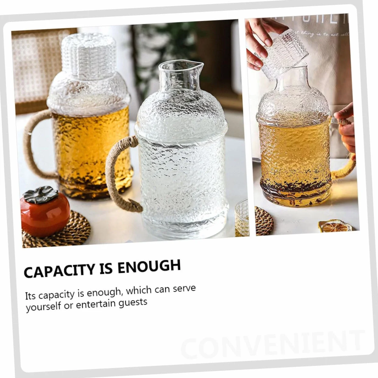 Jarra de Agua de Vidrio Diseño Antideslizante y Vertido Cómodo Capacidad de 2l Adecuado para Fiestas y Reuniones en Casa