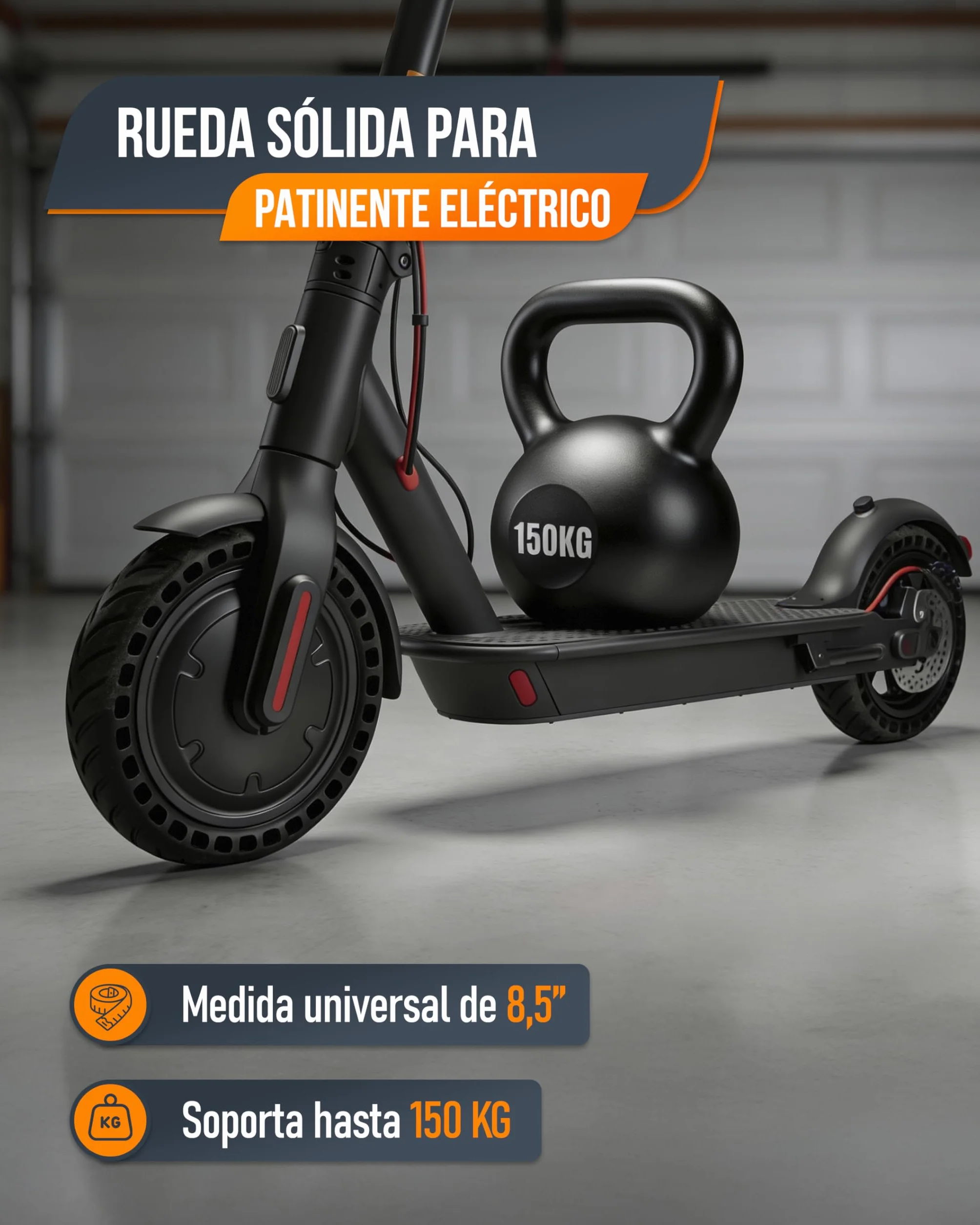 Rueda para Patinete Eléctrico 8,5 Pulgadas Neumático Antipinchazos Xiaomi M365/M365 Pro/M365 Pro2 Negro