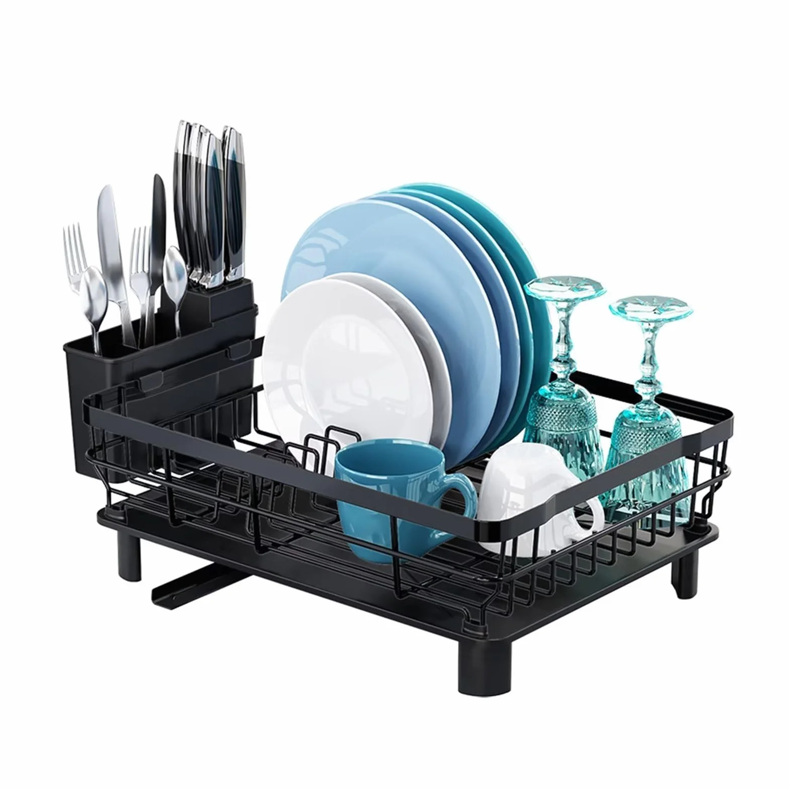 Escurridor de platos negro – 43 x 33 x 15 cm, escurridor de fregadero de cocina, escurridor de platos, escurridor de platos para encimera que ahorra espacio, ideal para uso doméstico