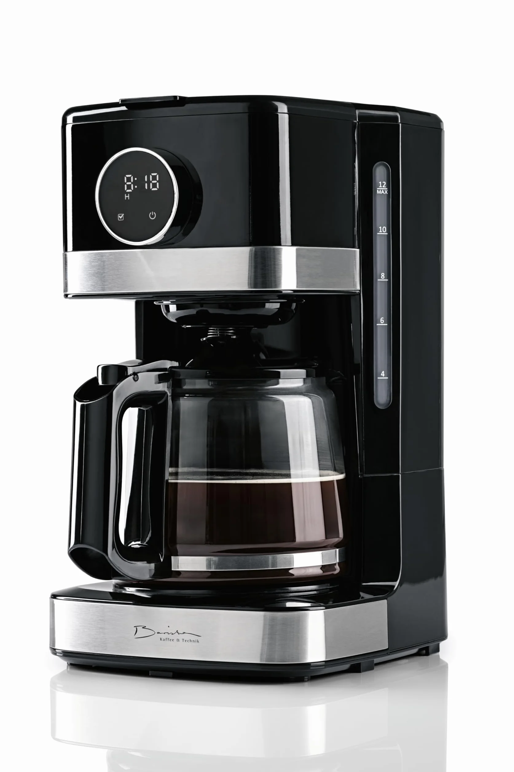 Barista Cafetera con pantalla táctil, cafetera de filtro de 900 W y jarra de vidrio, cafetera de 1,5 litros, máquina de filtro de café en polvo, para hasta 12 tazas de café