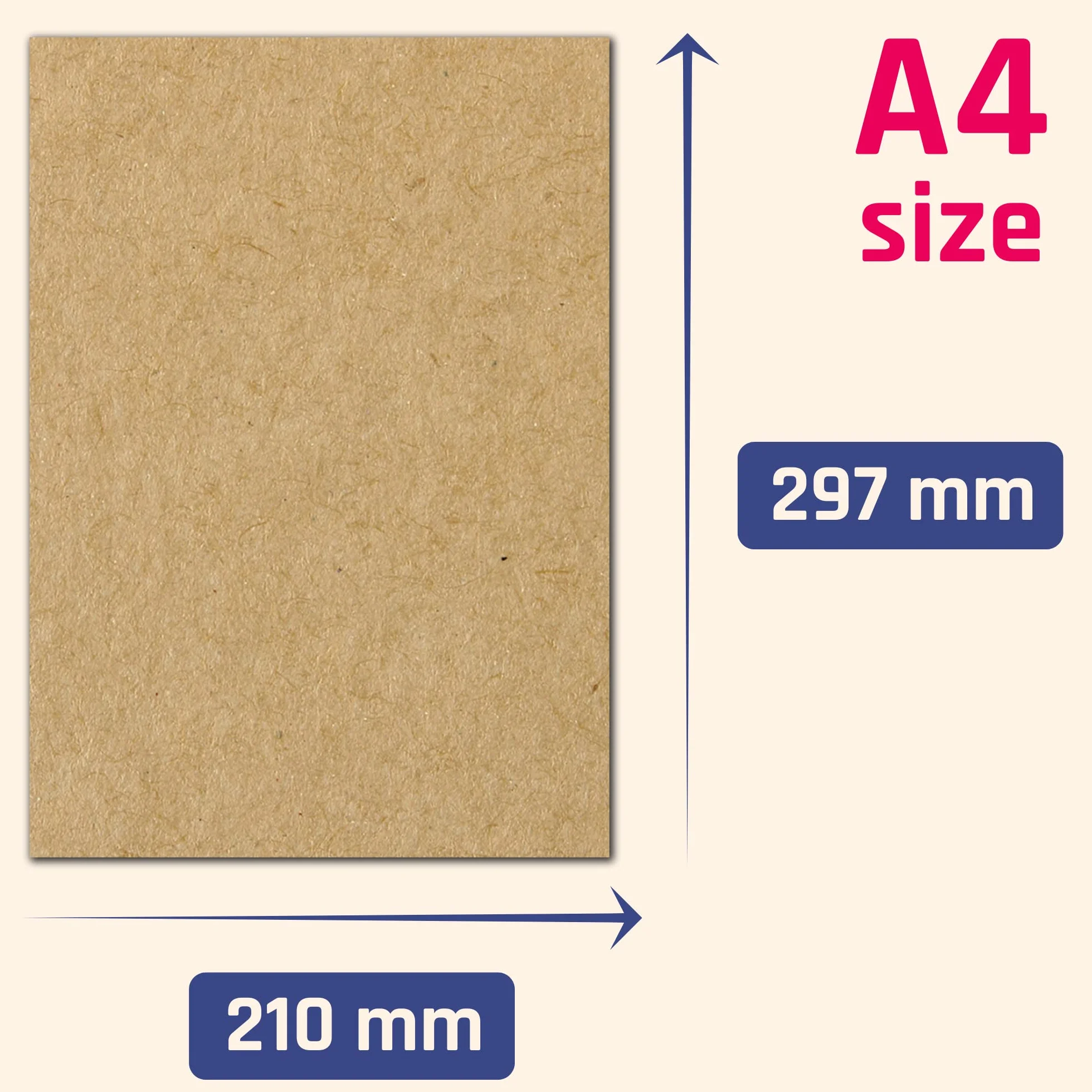 50 hojas, Papel Kraft Cartulina Marrón A4, 200 g/m²