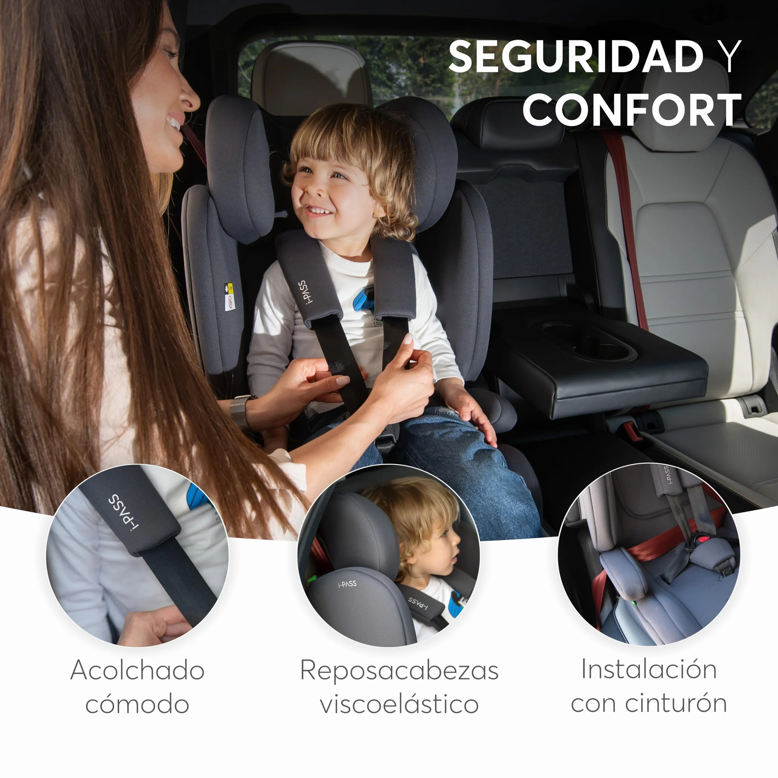 KikkaBoo Silla de Coche Grupo 1 2 3 i-PASS 9-36 kg 76-150cm Reposacabezas 13 Posiciones Gris