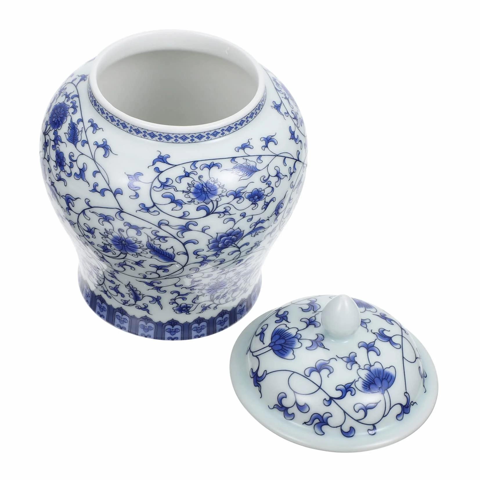 Tarro para Guardar Hojas de Té de Cerámica Azul Estilo Chino | Tapa Sellada, Diseño Retro, Pieza de Sobremesa para Almacenamiento y Ornamento