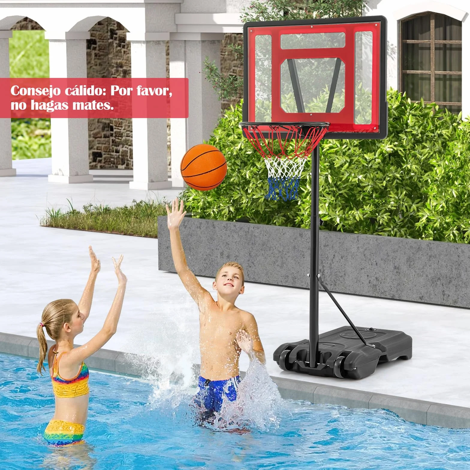 COSTWAY Canasta de Baloncesto Exterior, Altura Ajustable 115-135 cm, Aro con Ruedas para Niños y Adultos