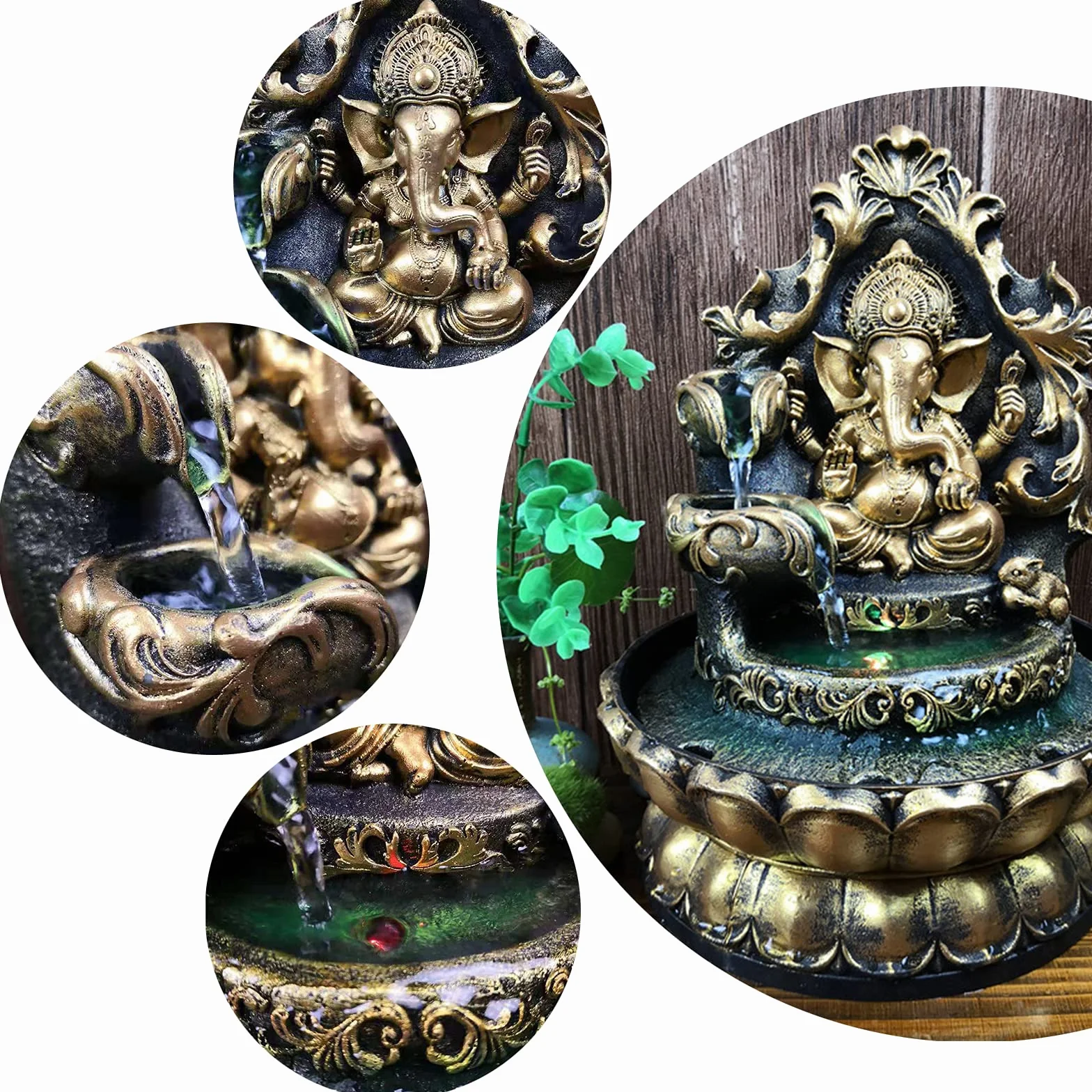 Ganesha - Fuente de agua para interiores, estatua de Buda de elefante, fuente zen para decoración del hogar, oficina, dormitorio, escritorio (estilo 1)