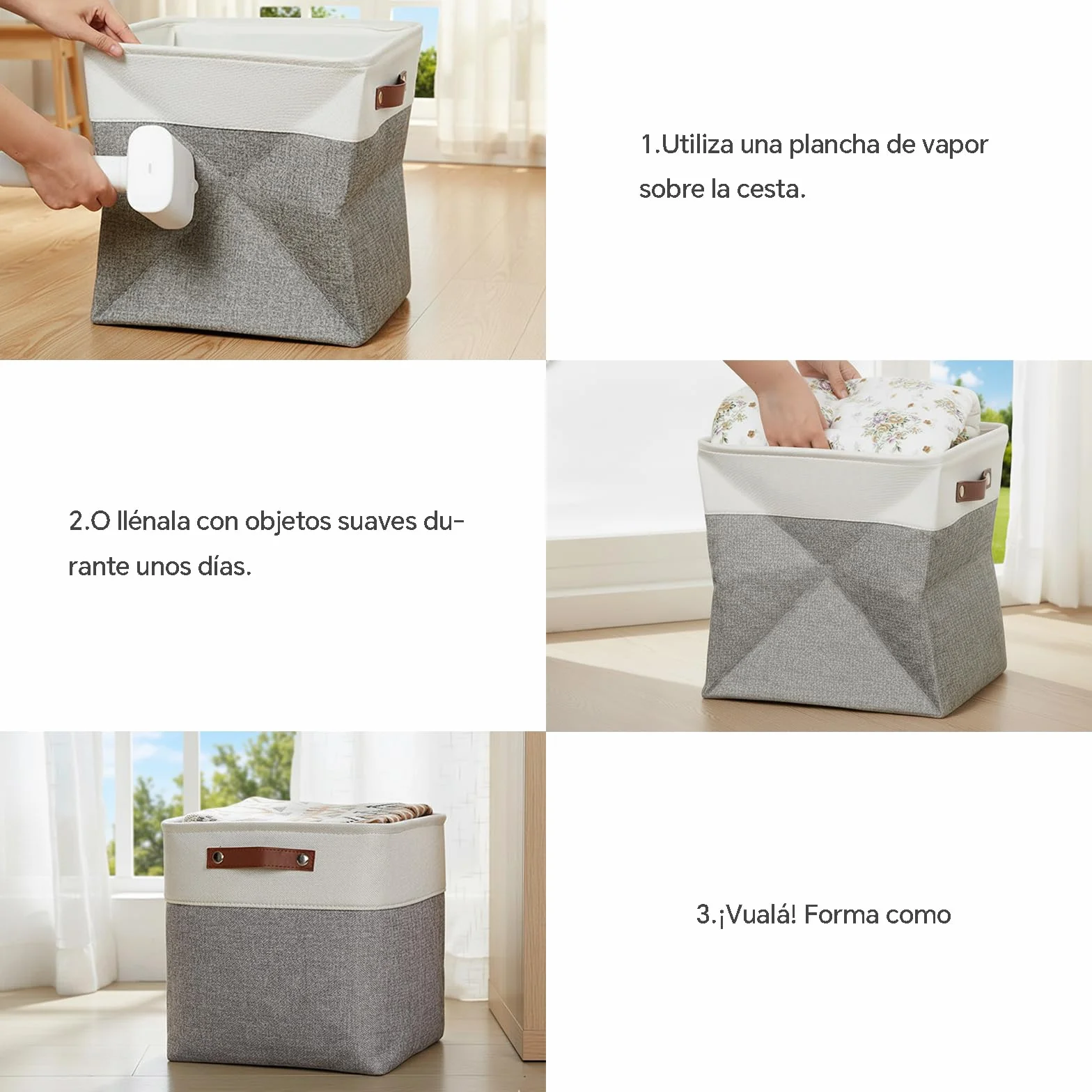 Mangata 25|28|28|33 cm Caja Almacenaje, Organizador de ropa, Cubos de juguetes, Lavables, Plegable, 28 x 28 x 28 cm, Juego de 3， Gris y Blanco