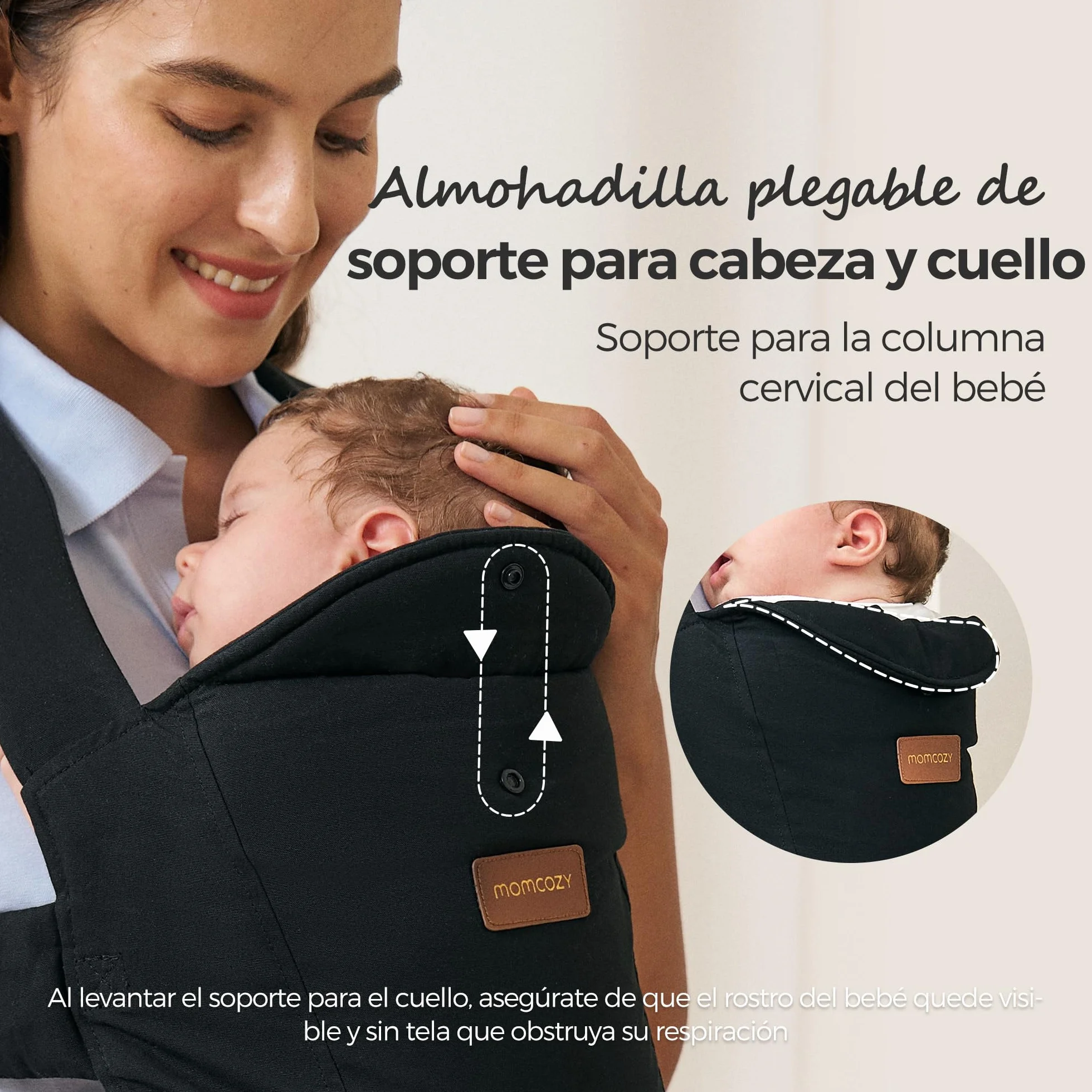 Momcozy Mochila Portabebé CB002 Ergonómica 3-11 kg Ligera con Soporte para Cuello