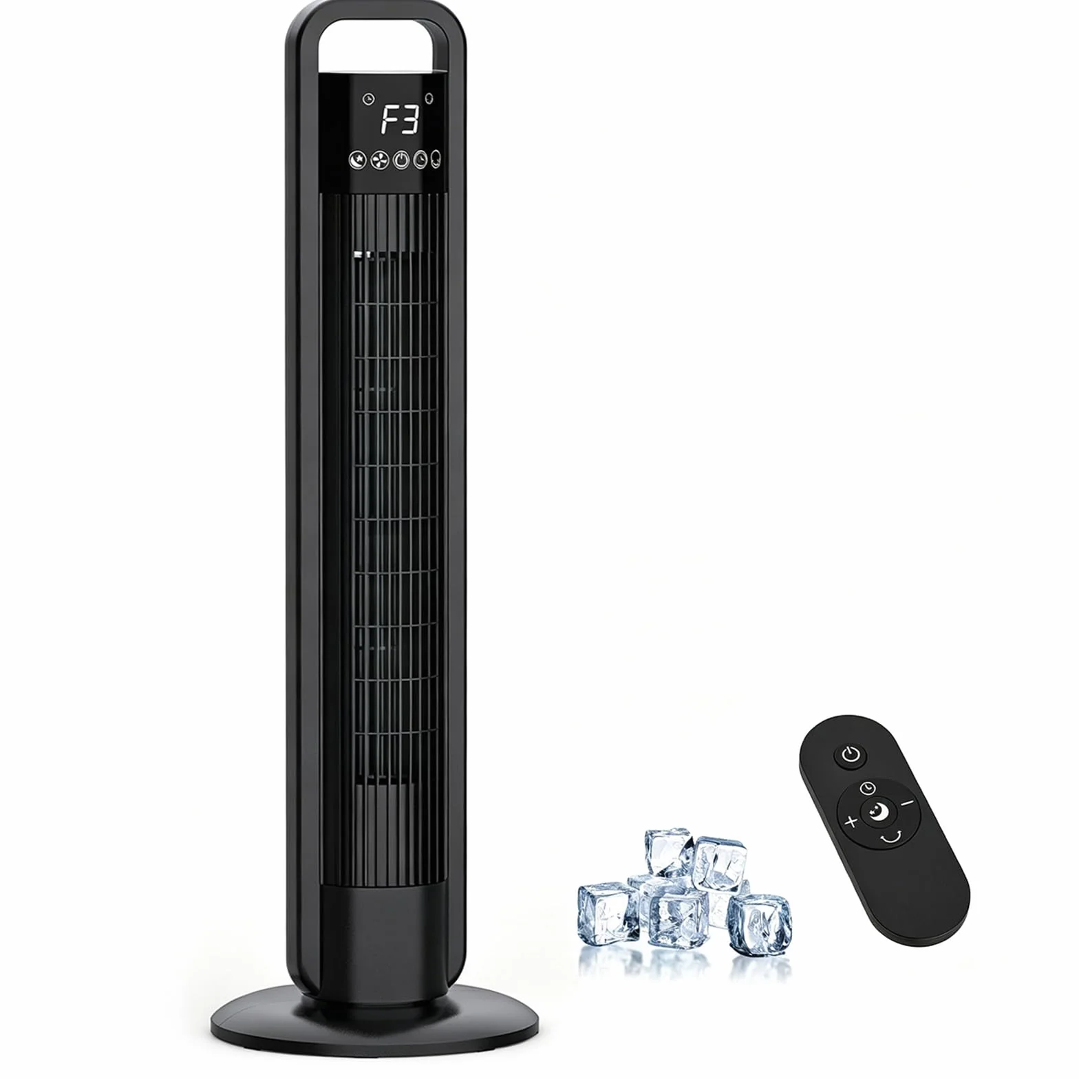 Ventilador de Torre Silencioso con Mando, 4 Velocidades, Velocidad de 9 m/s, Rotación de 70°, Temporizador 12H, Pantalla LED, 91cm Ventilador de Pie con Modo Sleep
