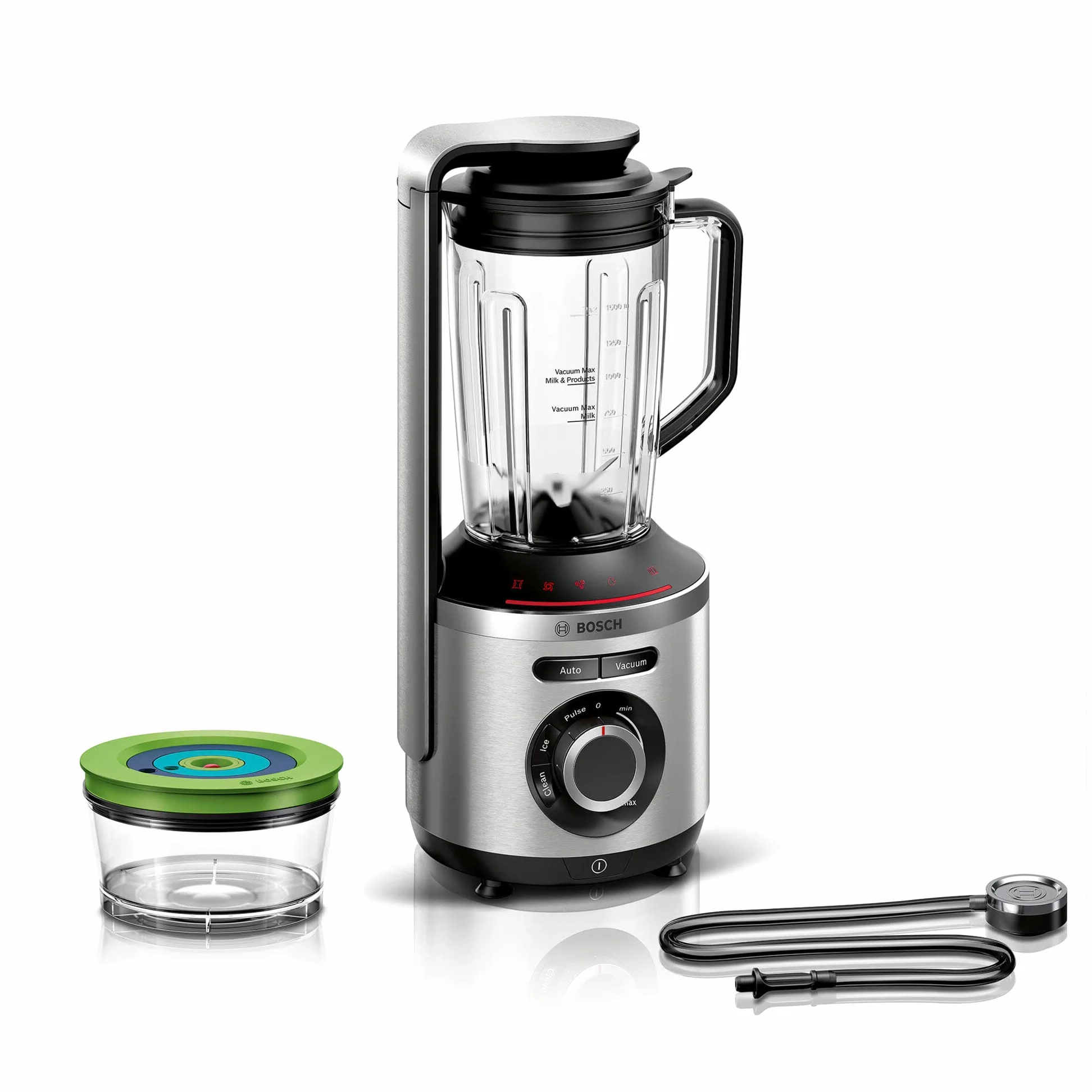 Bosch Hogar Bosch MMBV622M VitaMaxx - Batidora de vaso al vacío, con potencia de conexión 1000W, color plata, incluye Jarra de plástico tritán 1,5L y recipiente de vacío 0,75L