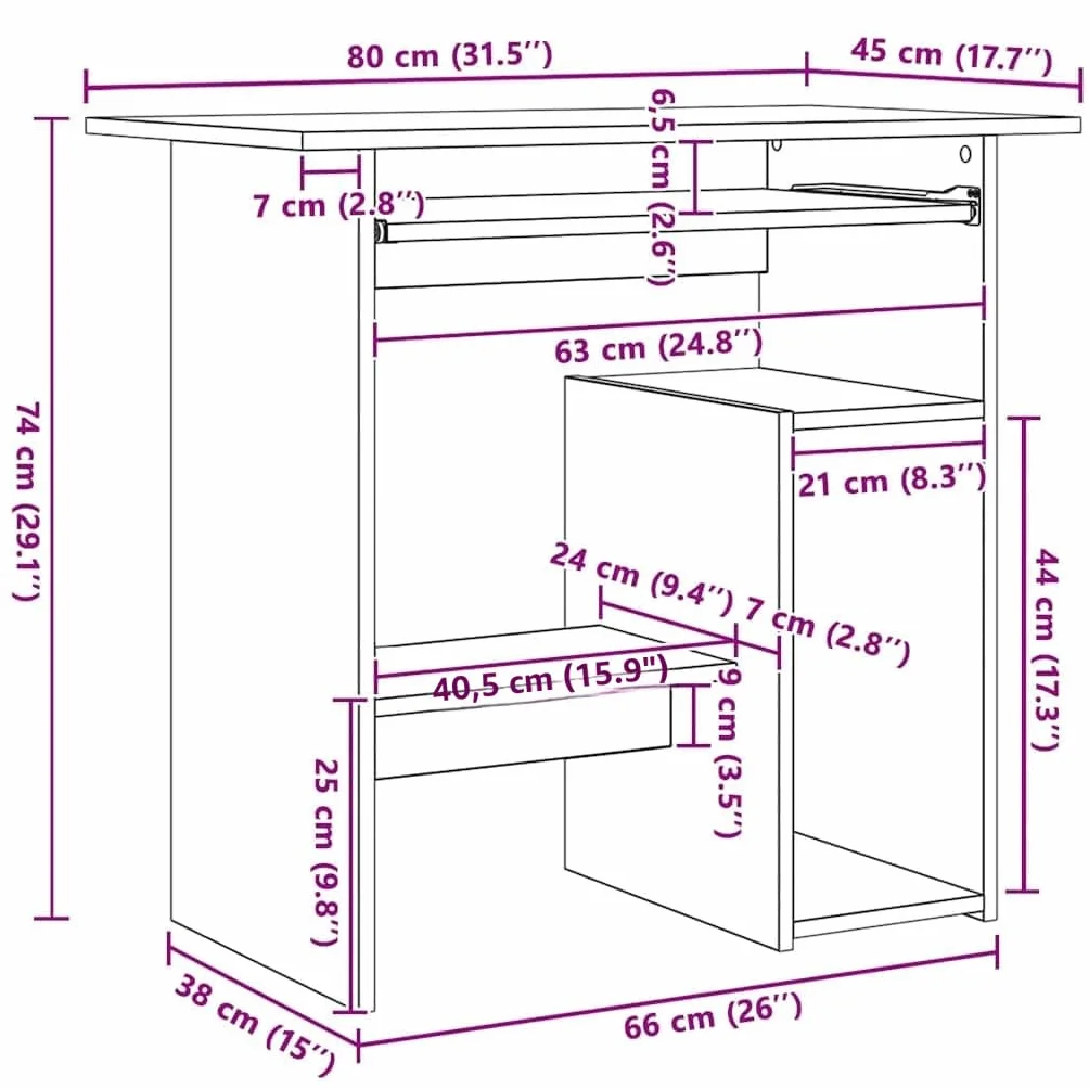vidaXL Escritorio Mesa Ordenador Estudio Oficina Muebles Despacho Sala Almacenamiento Estantería Madera Contrachapada Roble Ahumado