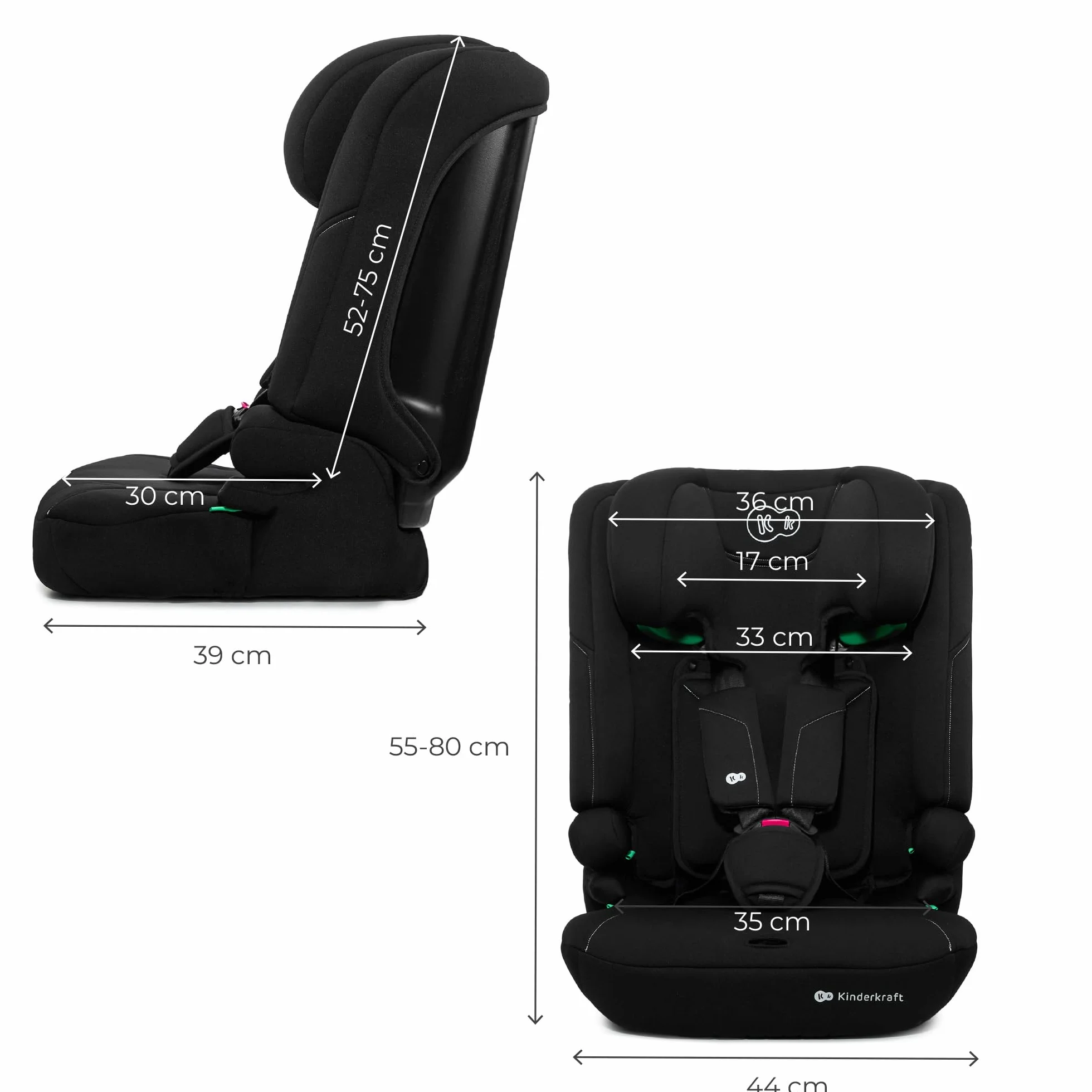 Kinderkraft I-COMFY Silla de coche ajustable 76-150 cm Respaldo ajustable Cinturón de seguridad 5 puntos Negro