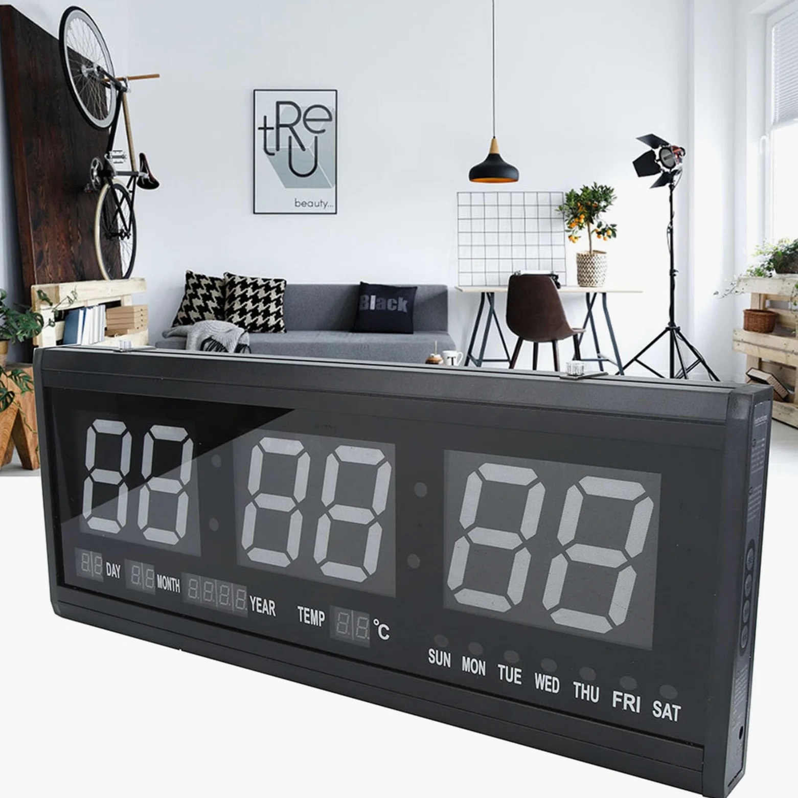 Reloj Despertador LED Digital con Dígitos Grandes y Calendario para Exhibición en Casa y Oficina, Elegante Monitor de Temperatura Humedad