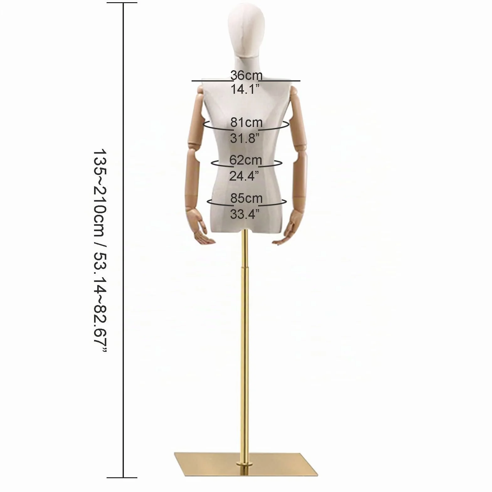 HIYOUGO Maniqui Costura Mujer, Altura Ajustable Maniquies Torso Femenino de Costura con Mano Articulada Flexible, Desmontable Maniquí Busto de Señoras para Escaparates (Color : B)