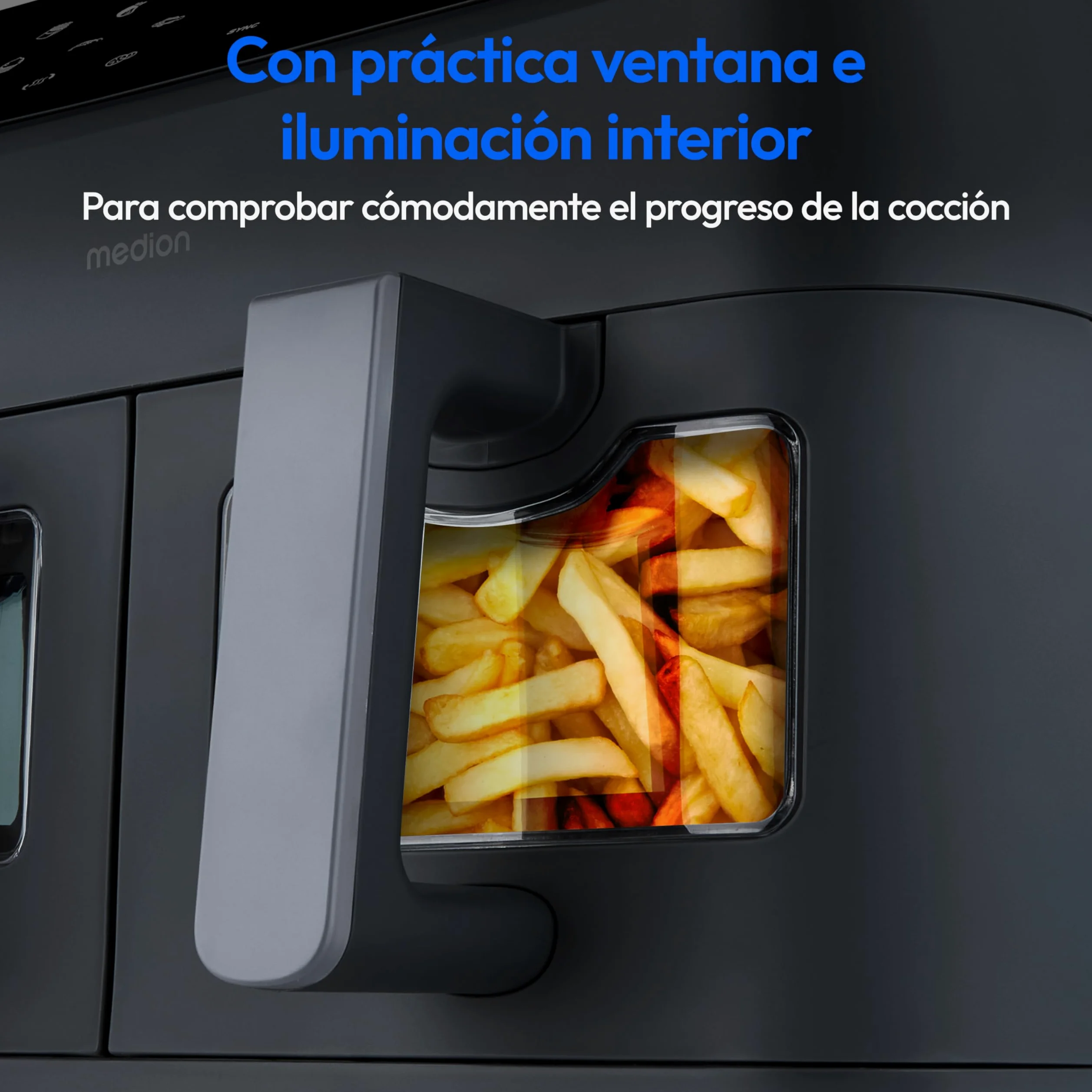 MEDION P20 XXL Freidora de Aire Doble Cesta MD11760 Gris Mate | 8,7 L, 2600 W, 10 Programas, 2 Cajones, Ventana, Air Fryer Dual XXL