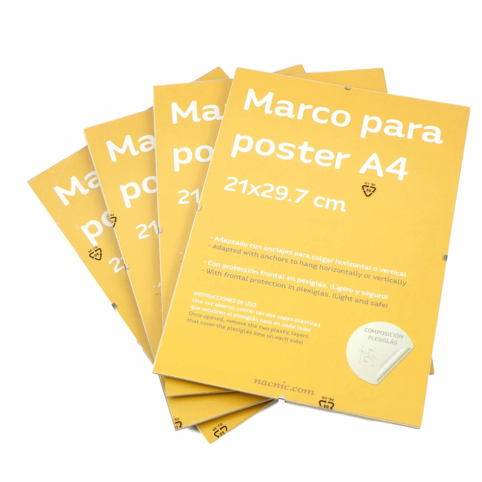 Nacnic Septiembre 4 Clips Marcos Transparentes. Soportes transparentes para fotos, carteles, diplomas, dibujos o hojas. A4 (21 x 29,7 cm). Clip transparente con marcos