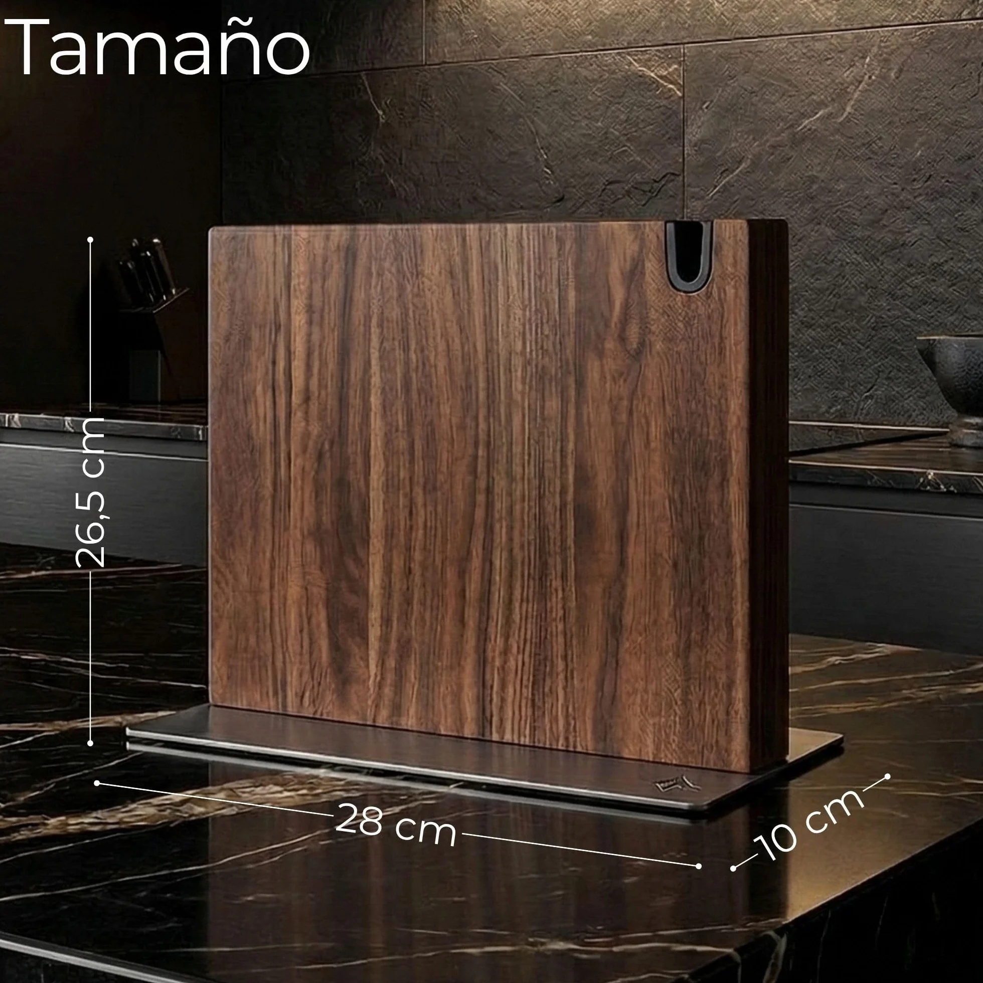 Soporte magnético cuchillos cocina XL con afilador integrado madera maciza Acacia