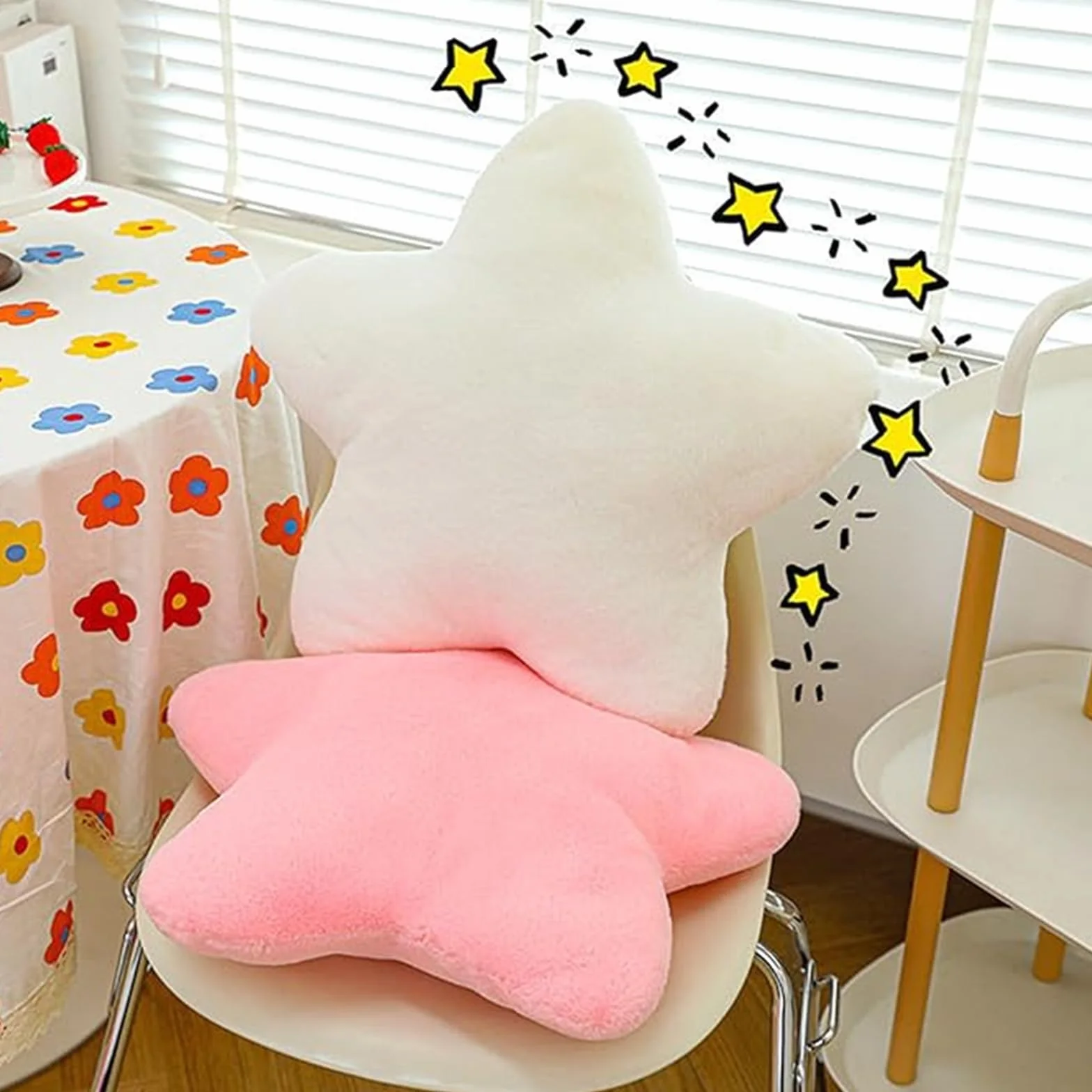 Cojín de peluche en forma de estrella para niños, suave, decorativo, 30 cm, blanco