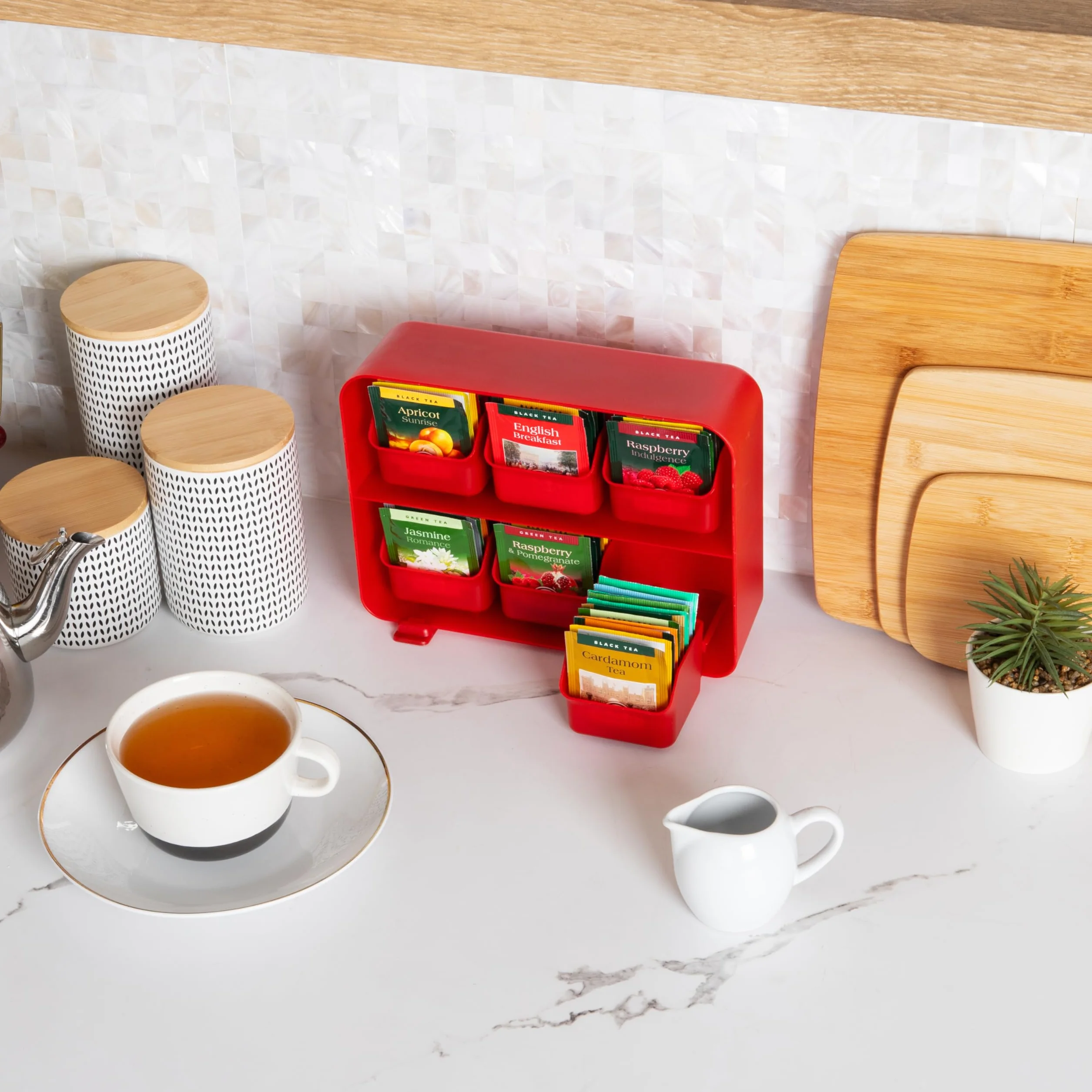 Mind Reader STBORG-RED Anchor Collection - Organizador de 6 bolsas de té, cajones extraíbles, plástico