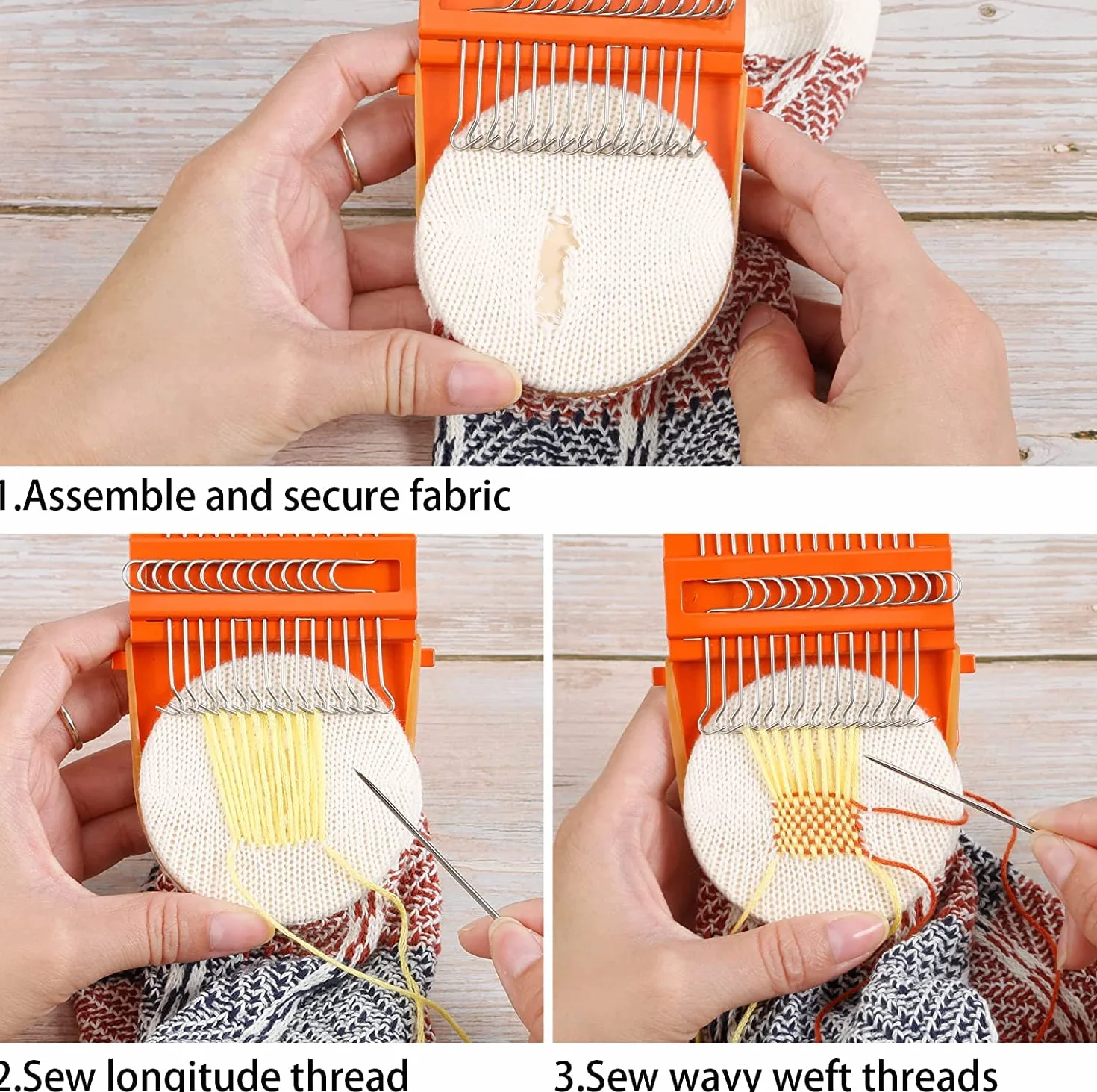 Zalati Mini juego de cuerda de telar 14 ganchos rápido Speedweve Stoppelle para jeans, ropa calcetines reparación DIY patrones artísticos