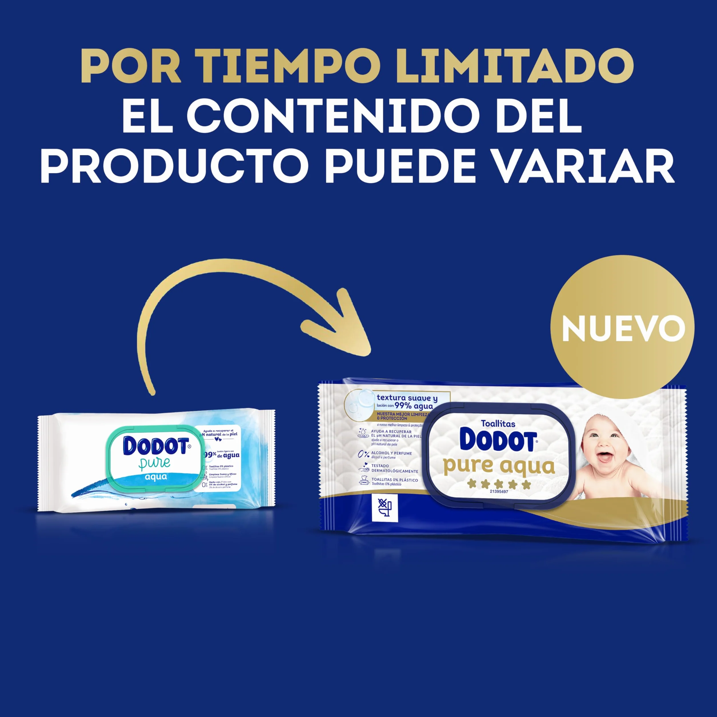 Dodot Toallitas Pure Aqua Para Bebé, 864 Unidades, 99% Agua, Sin Plástico