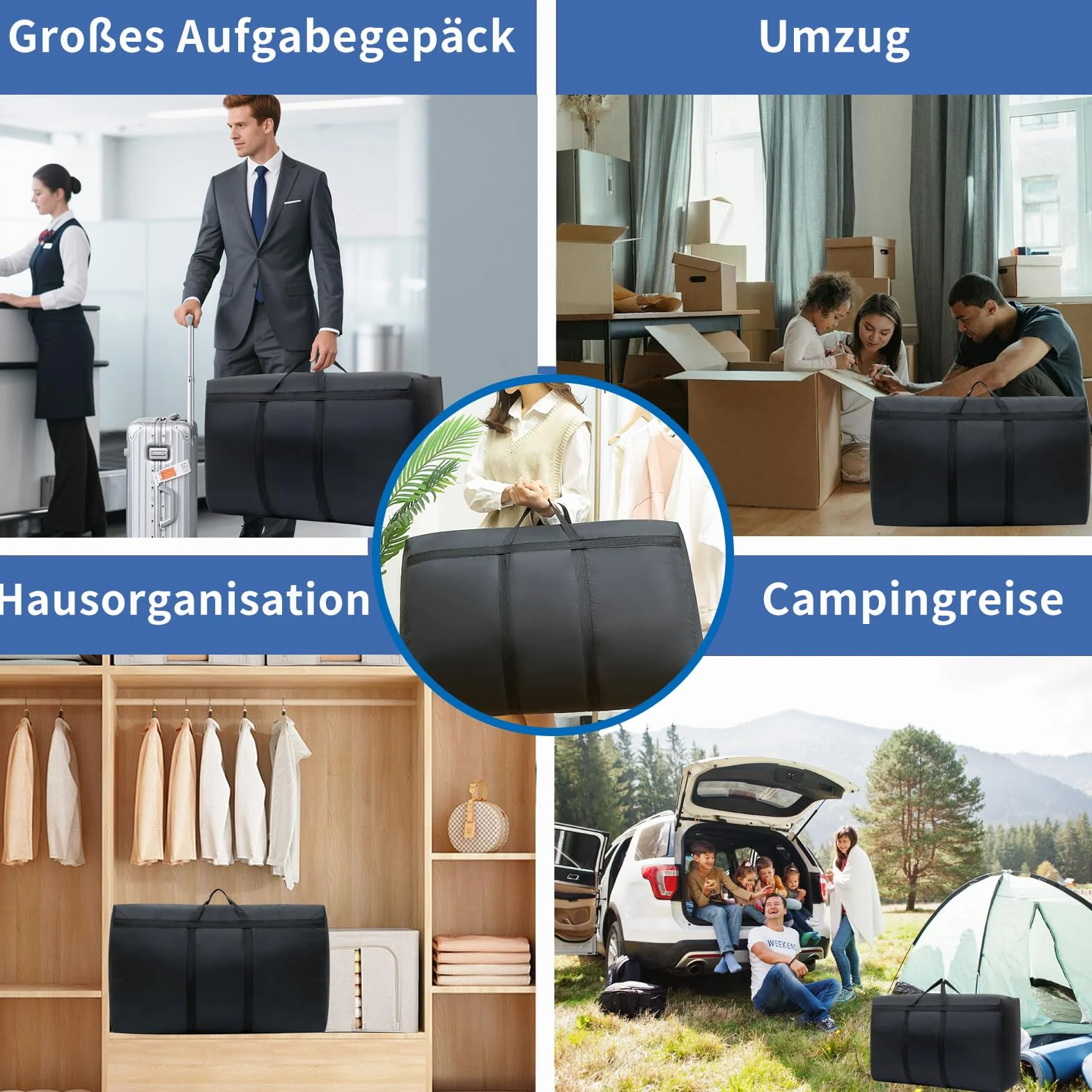 2 bolsas de almacenamiento grandes de 180 L con cremalleras, bolsas de almacenamiento gigantes impermeables, bolsas de transporte Oxford para almacenamiento de ropa, ropa de cama, edredón