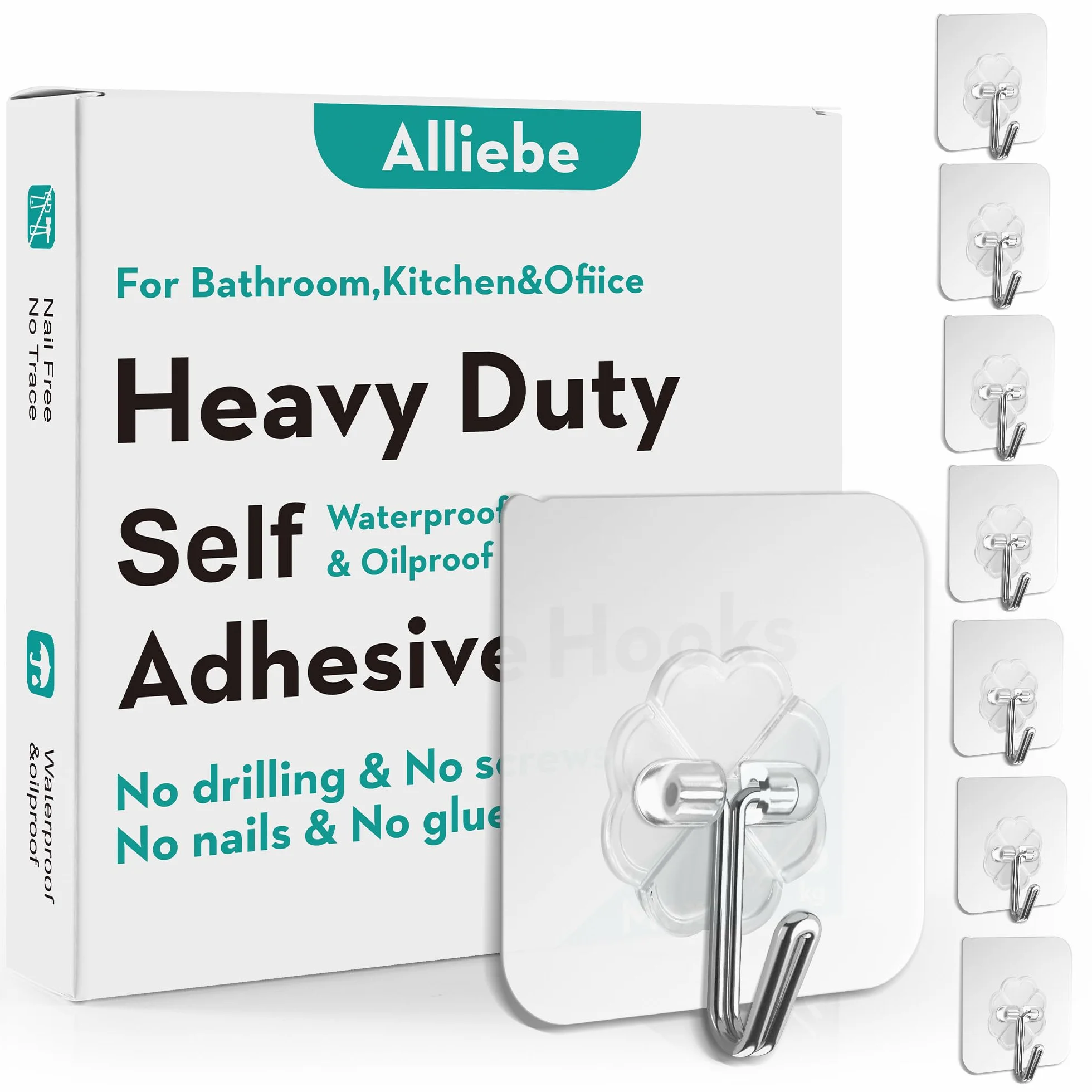 clavos libres de ganchos adhesivos ganchos de pared 6KG(Max) transparente reutilizable sin costura ganchos impermeables y a prueba toalla tazas tazas de espátula(24Pack)