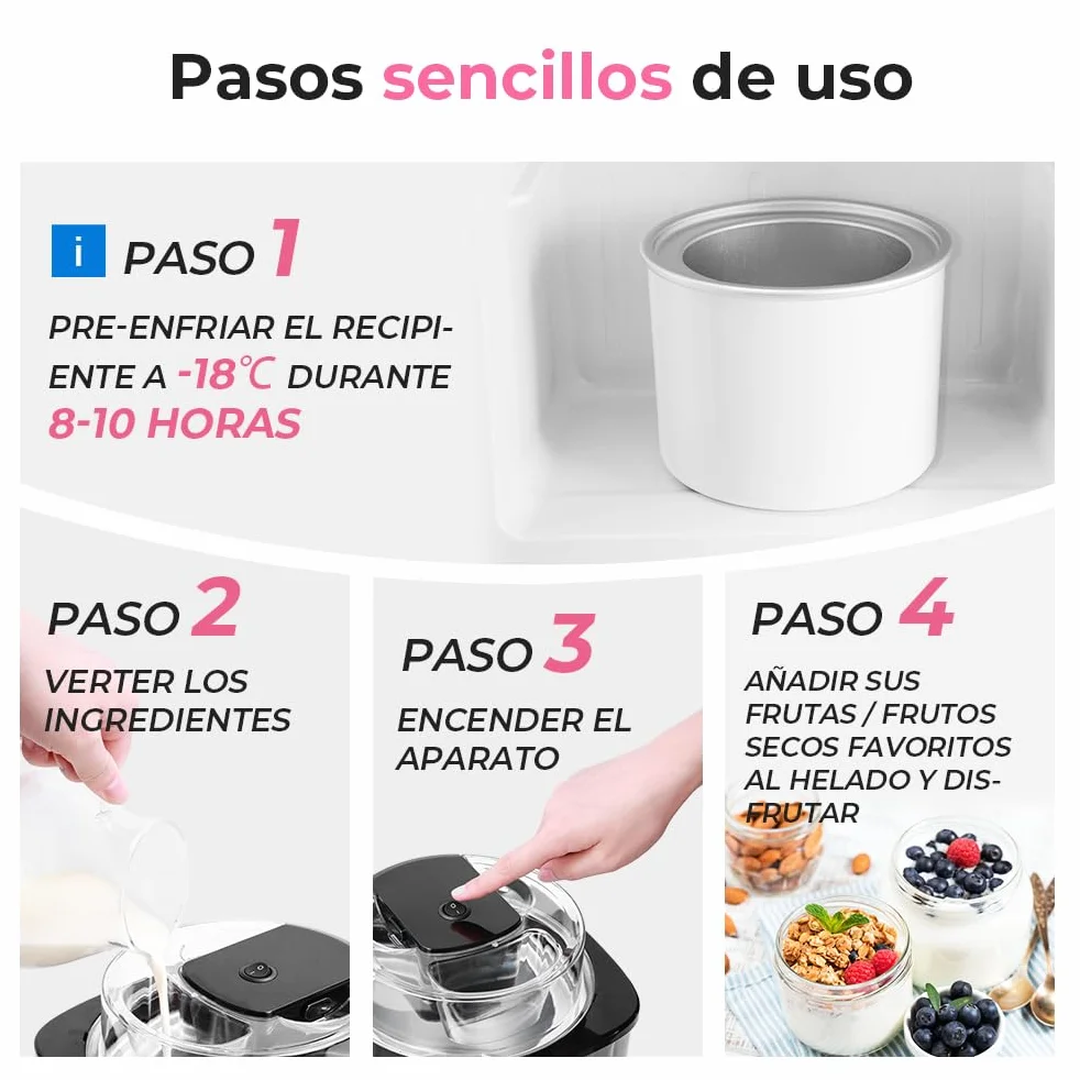 Maquina Hacer Helados 2L Máquina para Hacer Helados Maquina de Helados Profesional Sorbete y Yogur Congela en 30 Minutos, Maquina Helados Soft