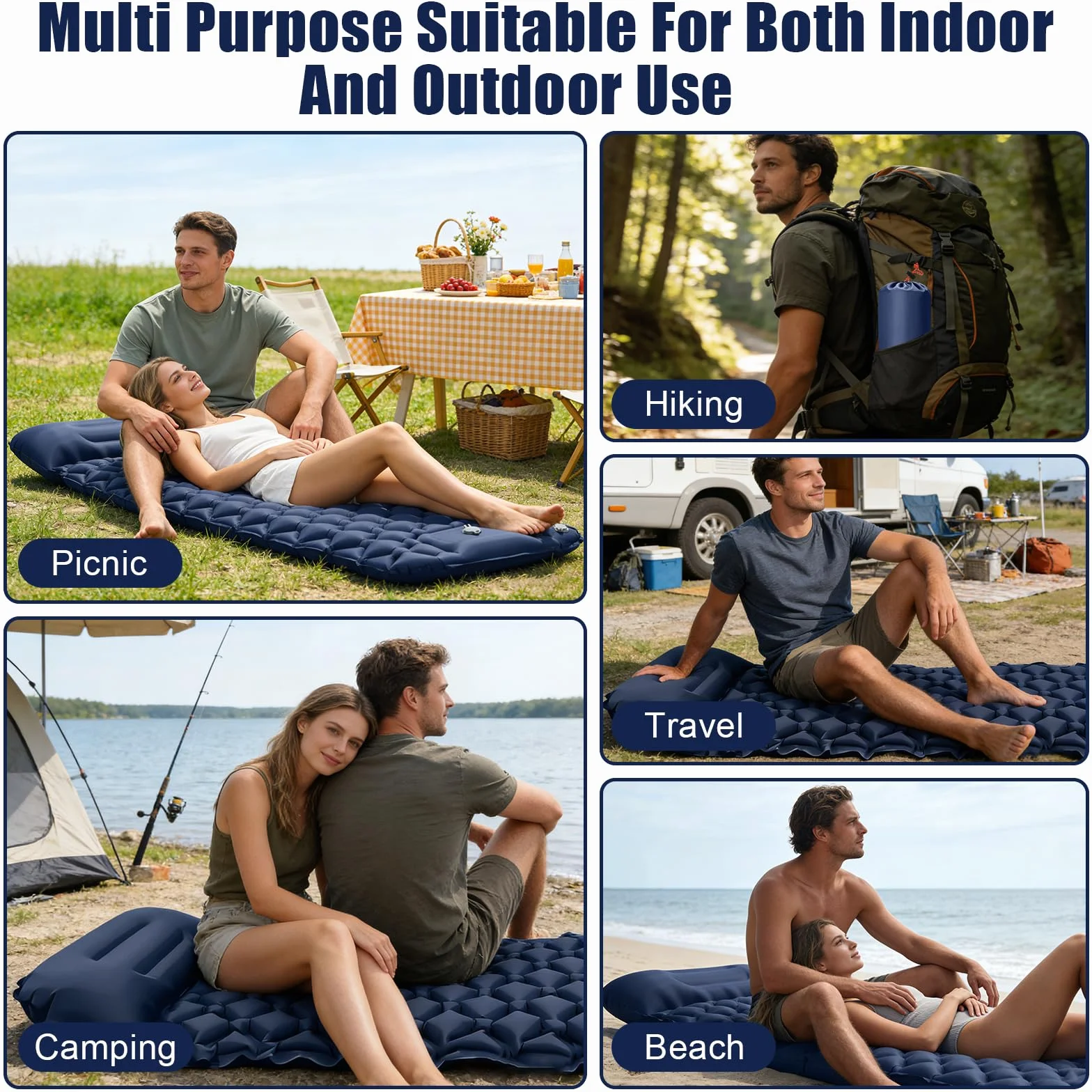 Colchoneta Autoinflable Ultraligera para Acampar, Esterilla Inflable Portátil Individual con Bomba de Pie
