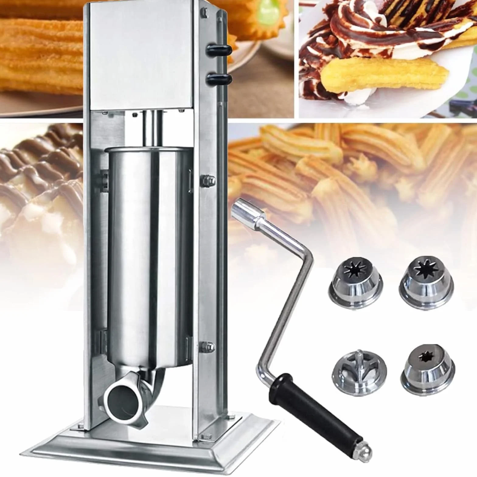 Máquina para Hacer Churros,Máquina para Hacer Churros Manual,Máquina De Llenado De Mermelada De Churros De Frutas Comerciales,con 4 Boquillas,Equipo para Hacer Refrigerios,7L